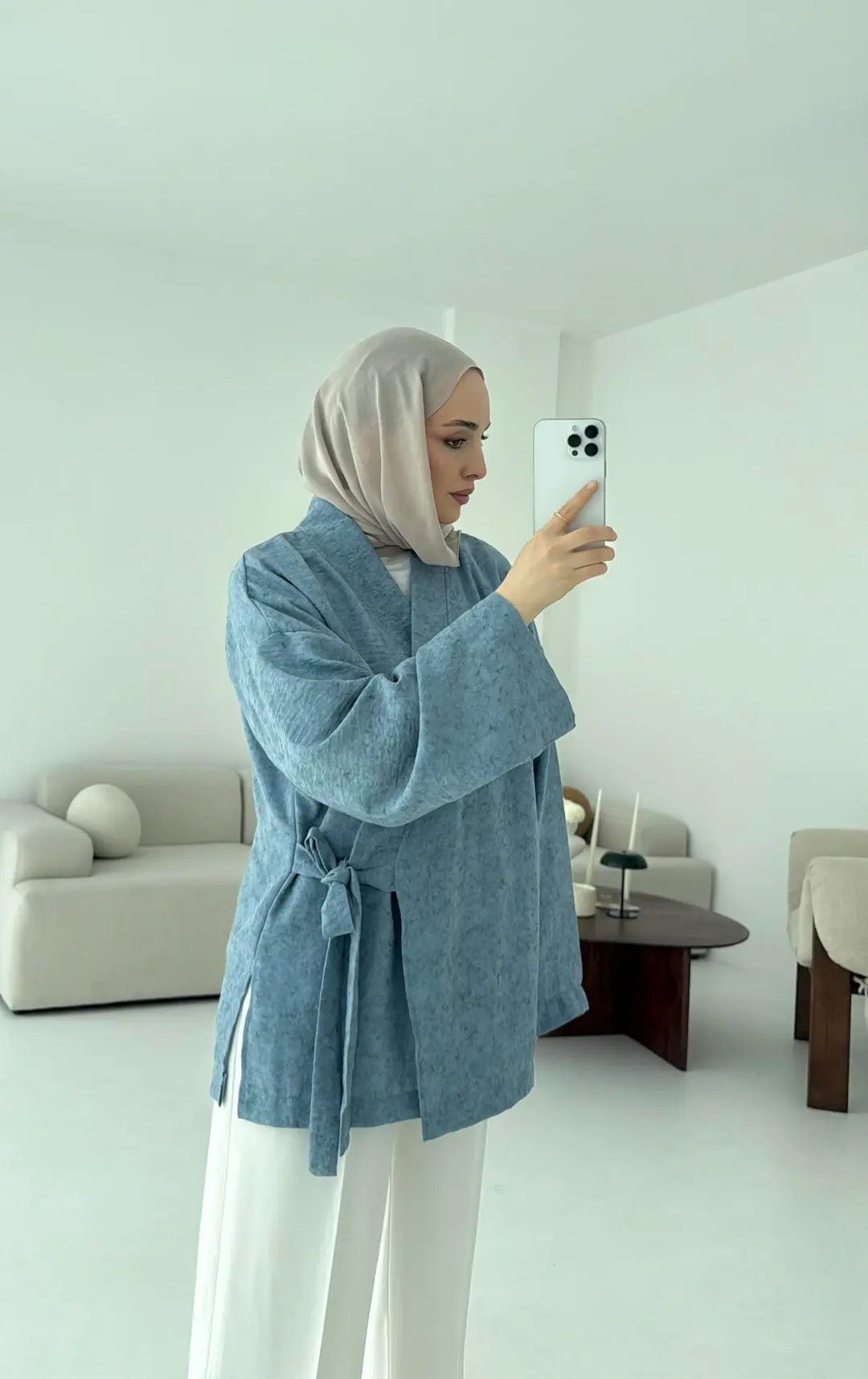 Keten Batik Bambu Kimono Mavi - Görsel 6