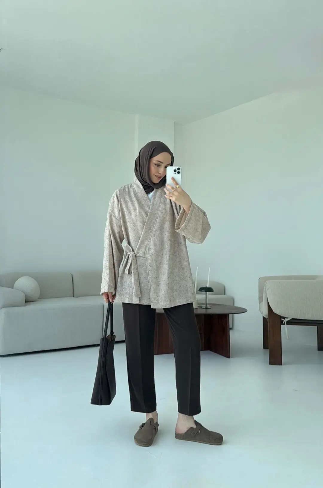 Keten Batik Bambu Kimono Taş - Görsel 5