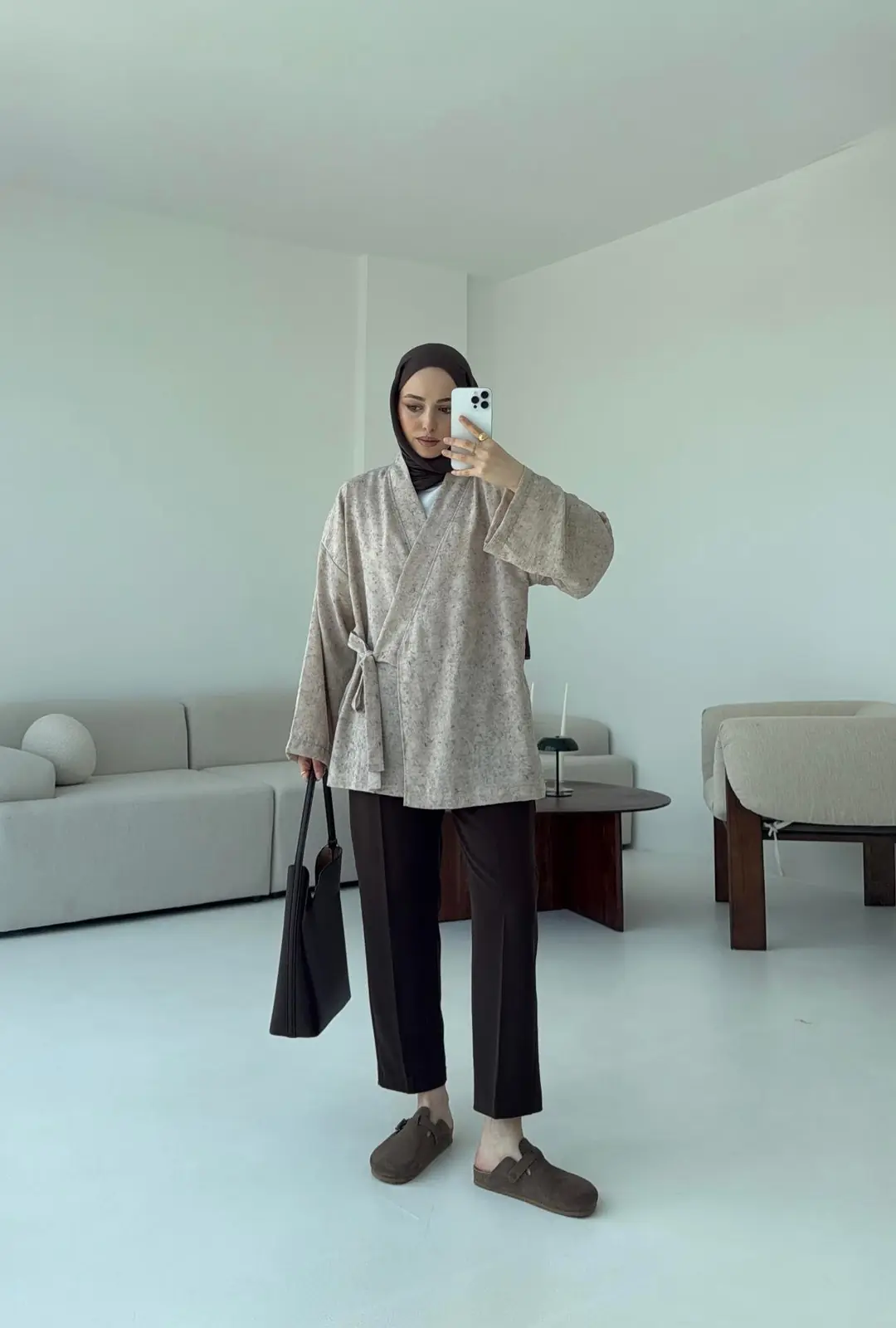 Keten Batik Bambu Kimono Taş - Görsel 6