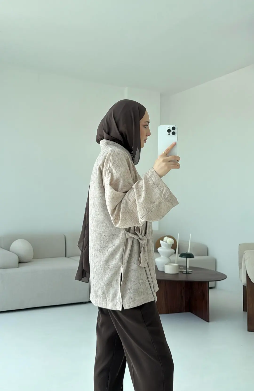 Keten Batik Bambu Kimono Taş - Görsel 7