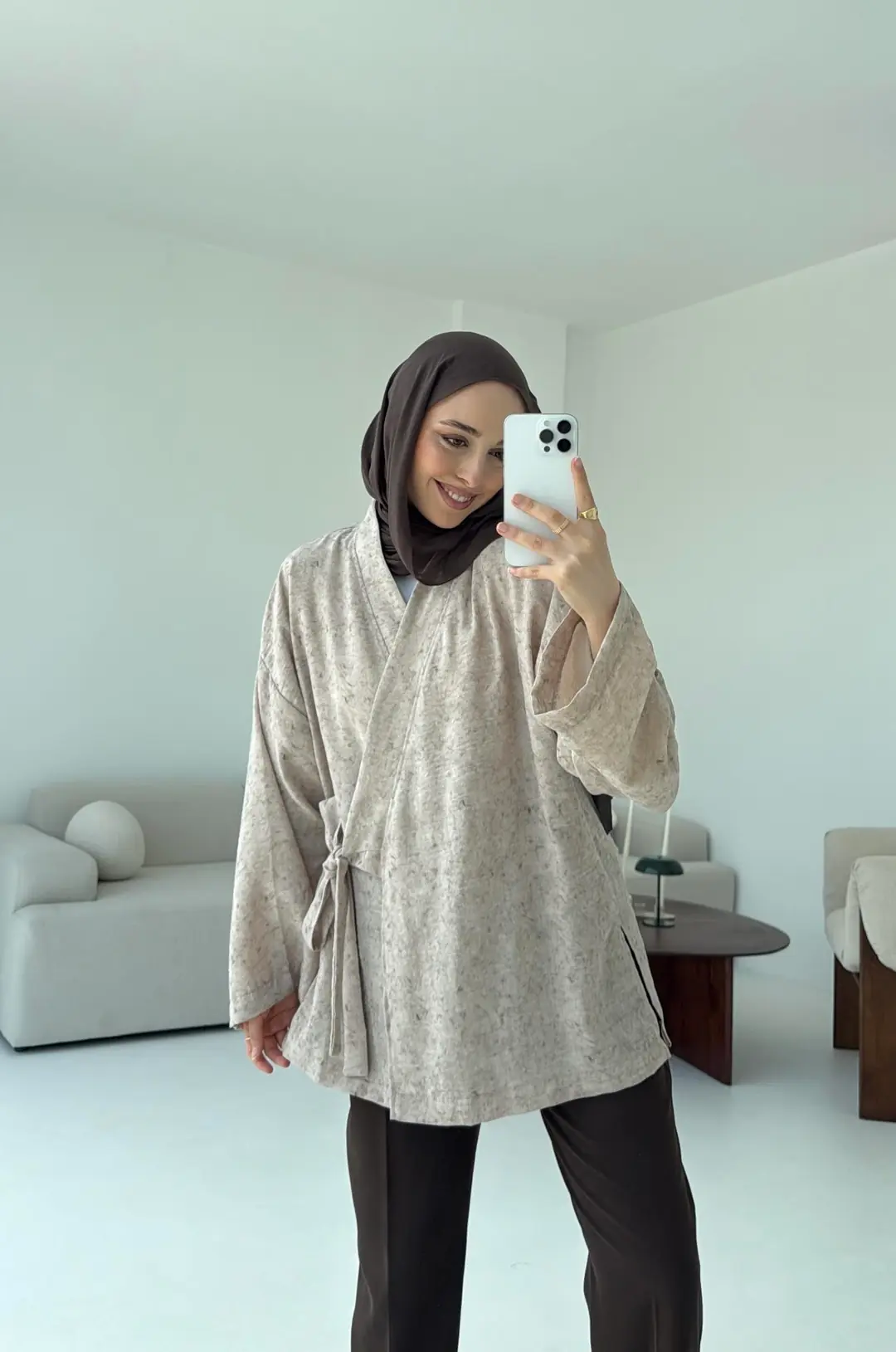 Keten Batik Bambu Kimono Taş - Görsel 8