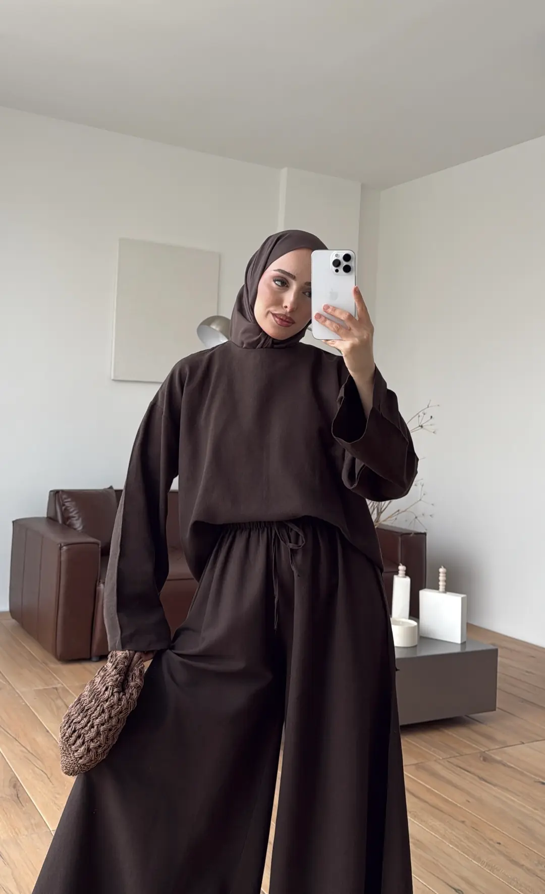 Keten Bol Paça Buluz Takım Kahve - Görsel 2