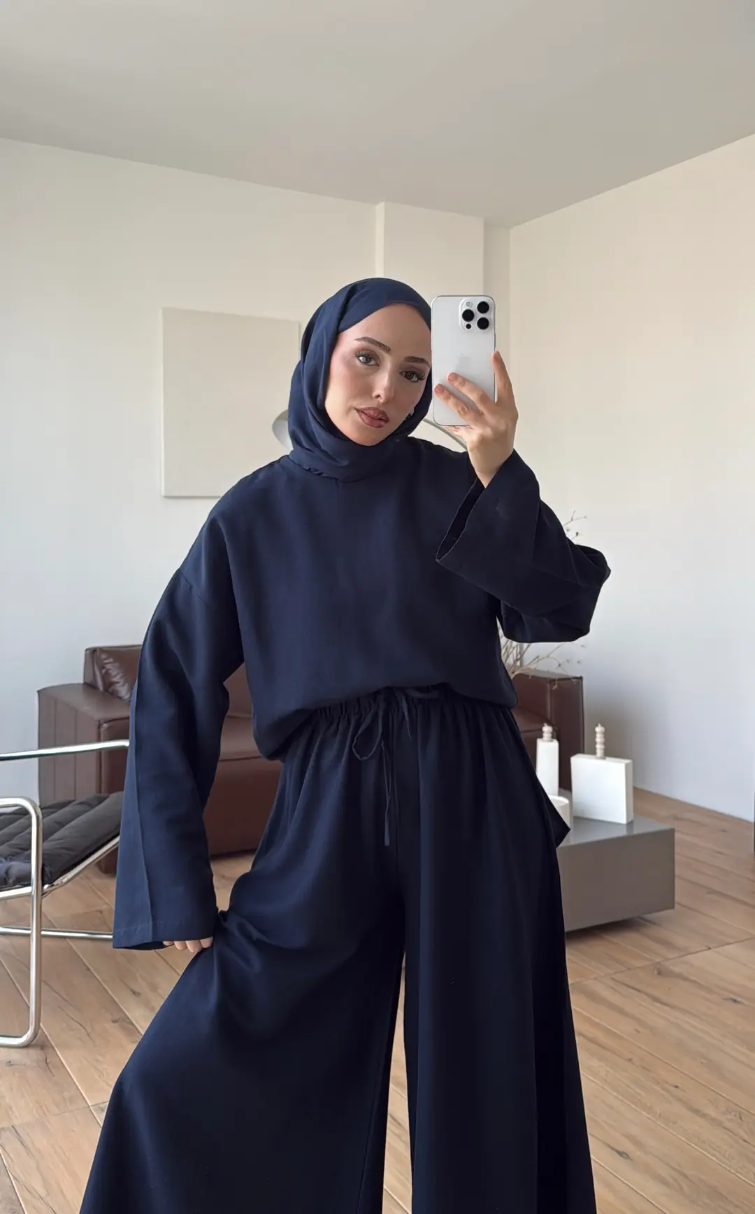 Keten Bol Paça Buluz Takım Lacivert - Görsel 8