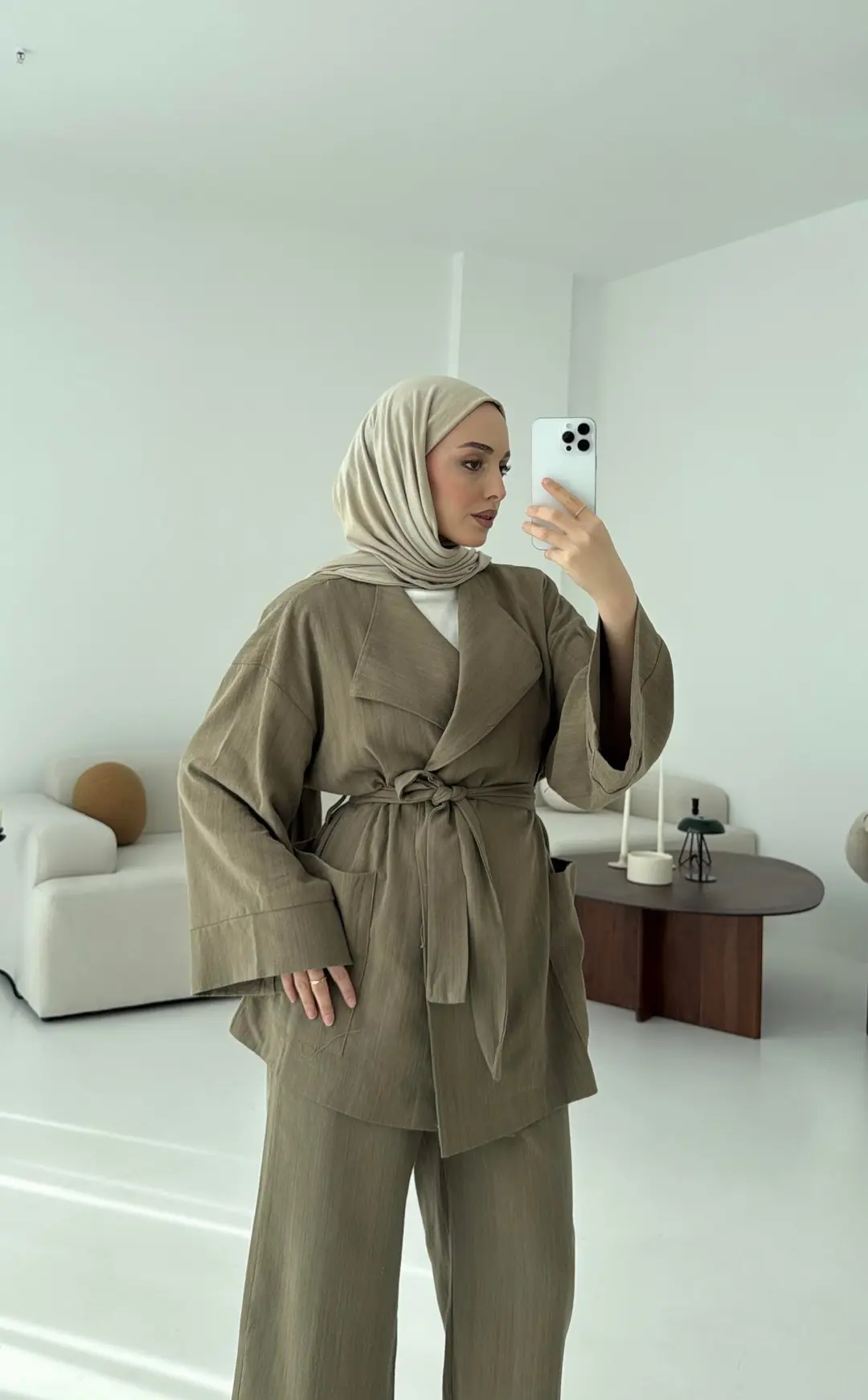 Keten Ceketli Takım Haki - Görsel 3