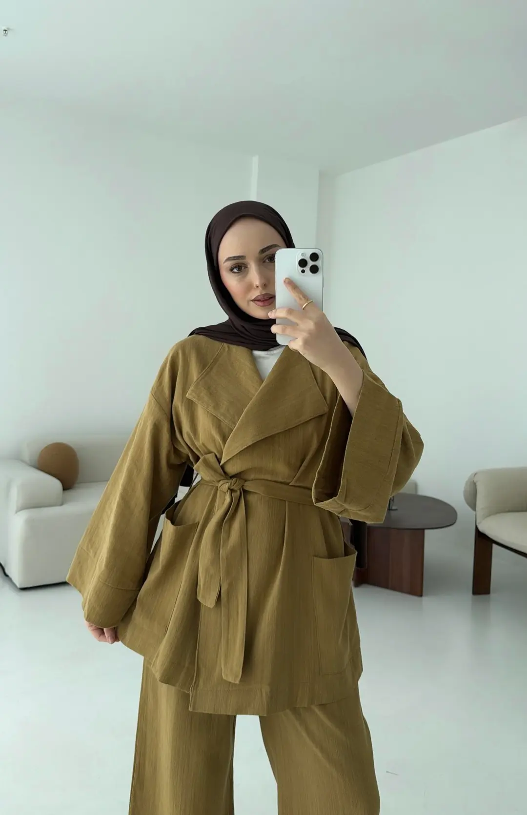 Keten Ceketli Takım Hardal - Görsel 3