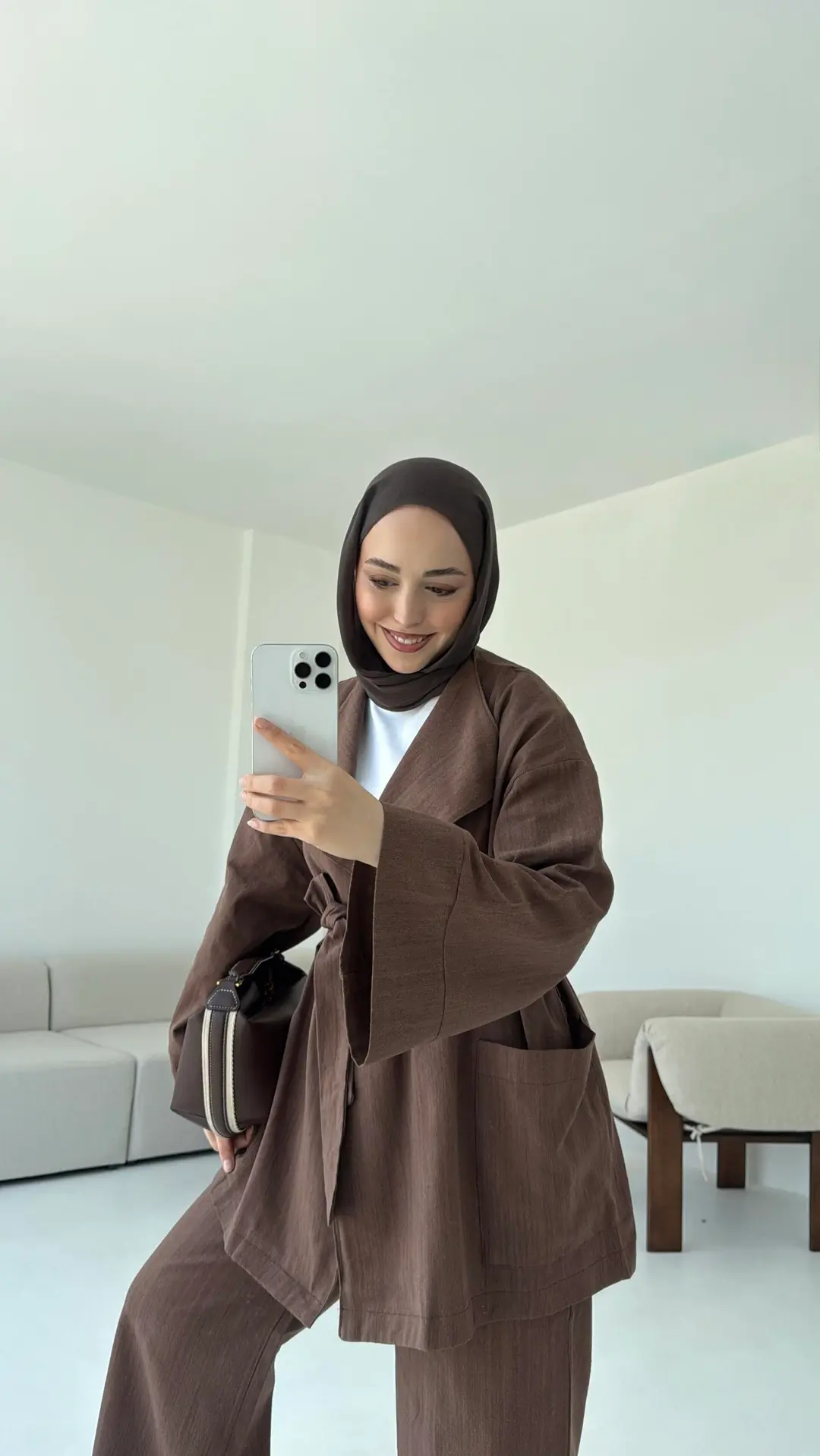 Keten Ceketli Takım Kahve - Görsel 2