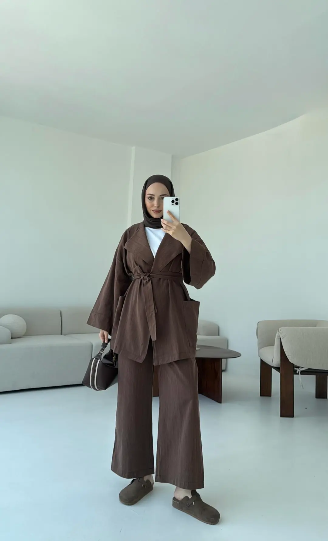 Keten Ceketli Takım Kahve - Görsel 4