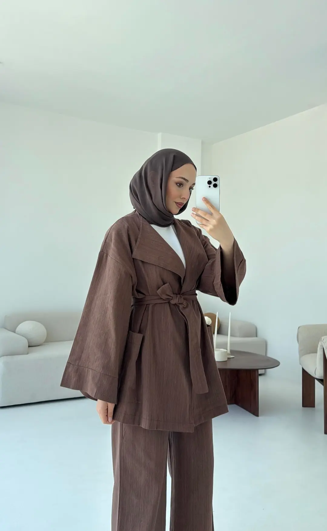 Keten Ceketli Takım Kahve - Görsel 5