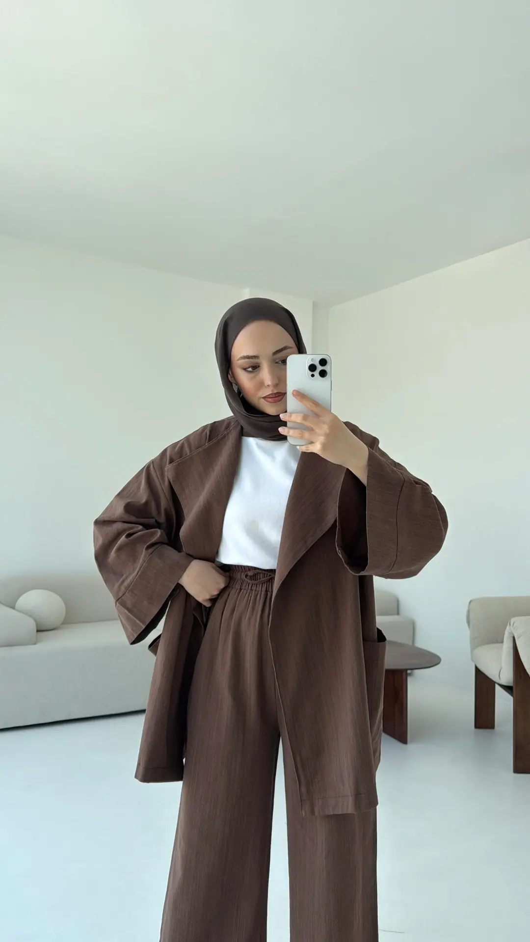 Keten Ceketli Takım Kahve - Görsel 7