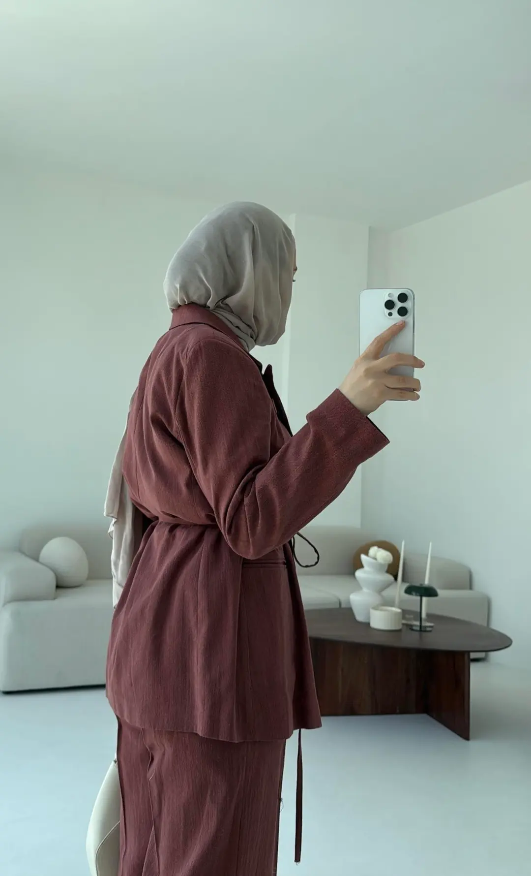 Bağlamalı Keten Ceketli Takım Kiremit - Görsel 2