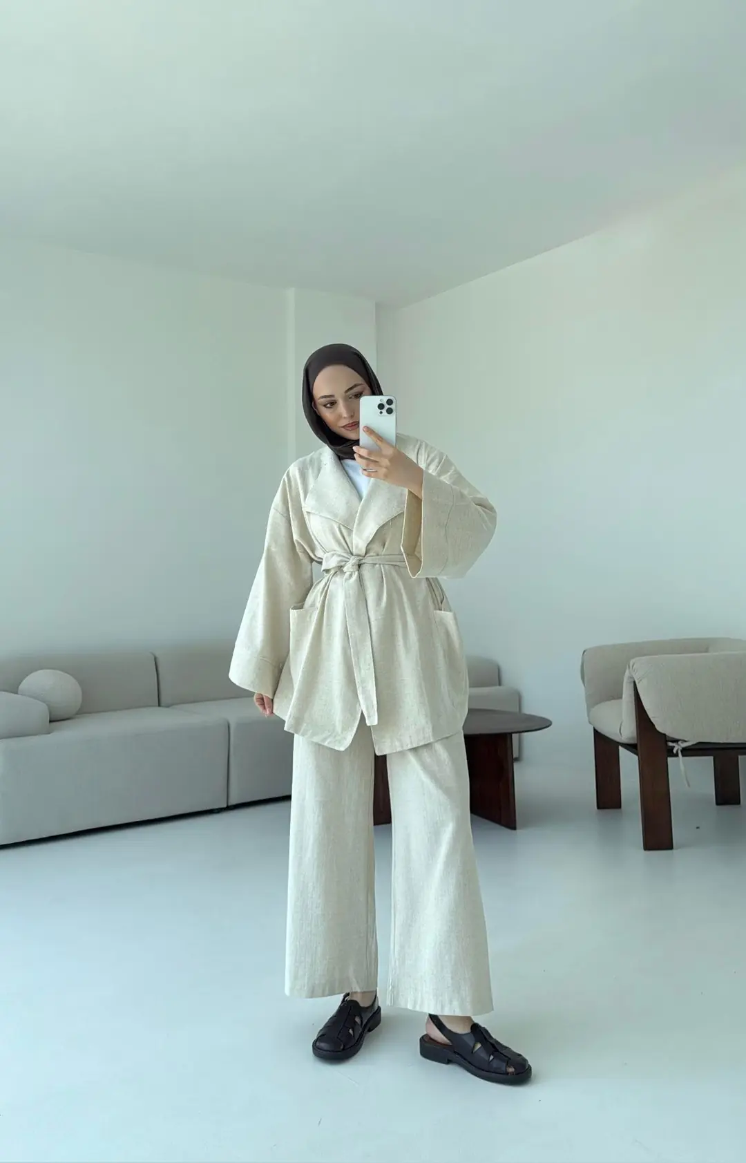 Keten Ceketli Takım Natur - Görsel 2