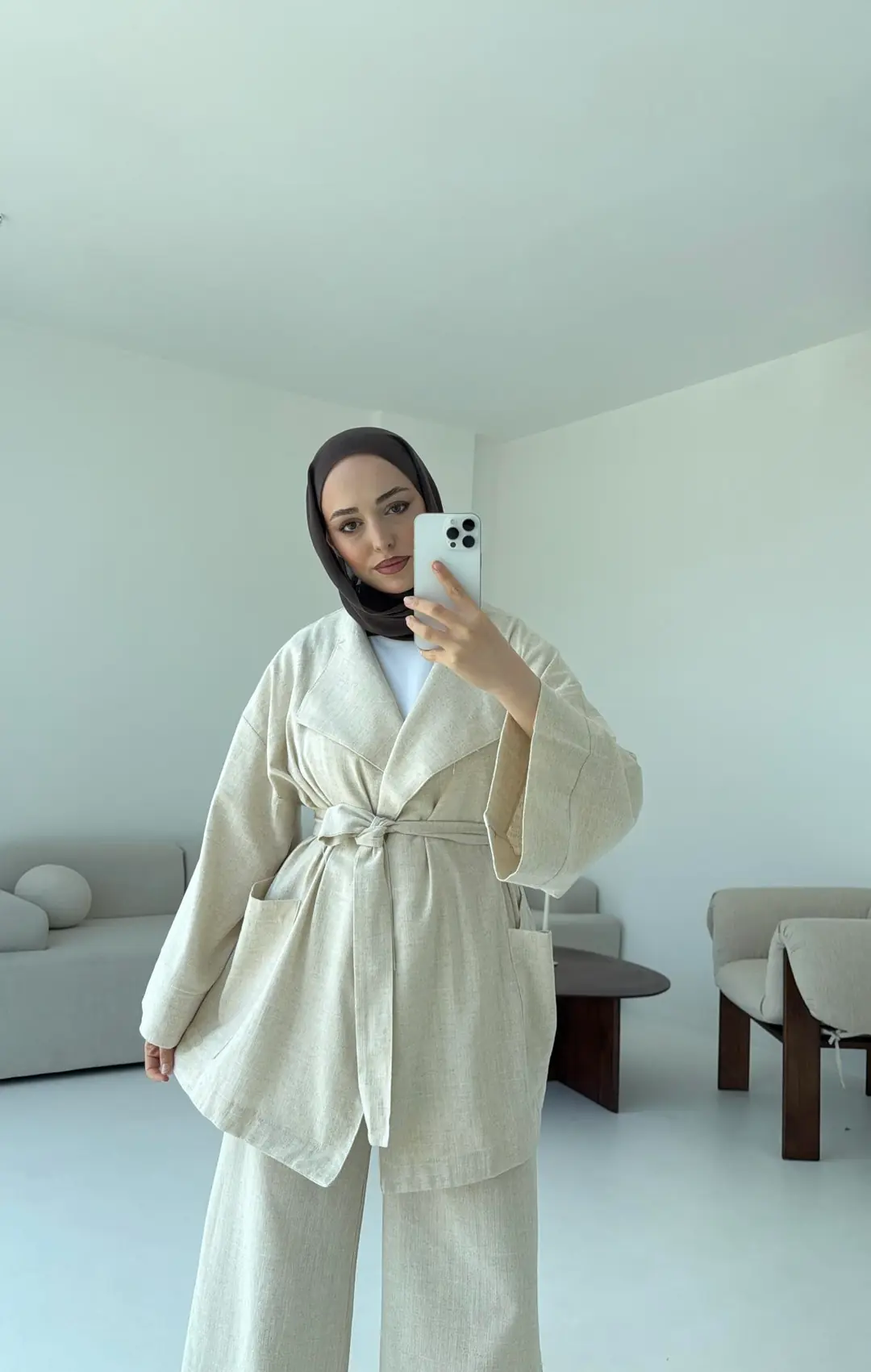 Keten Ceketli Takım Natur - Görsel 3