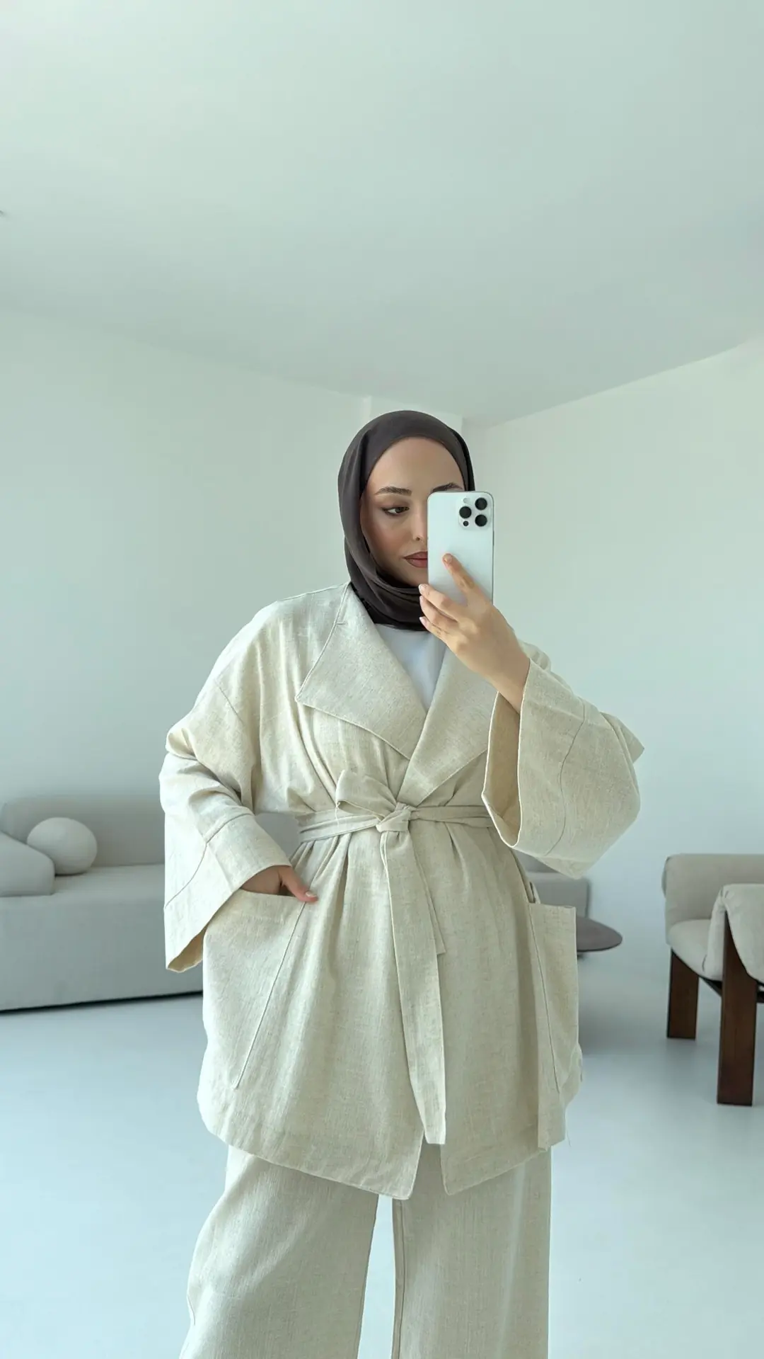 Keten Ceketli Takım Natur - Görsel 4