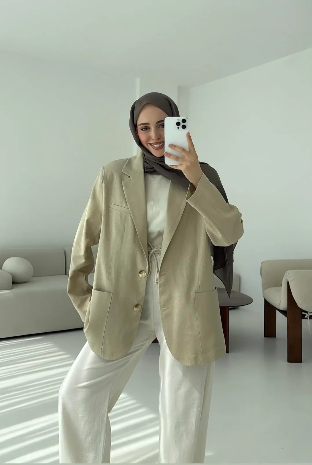 Keten Cepli Ceket Bej - Görsel 2