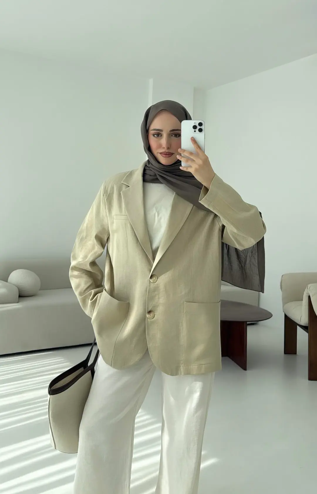 Keten Cepli Ceket Bej - Görsel 3