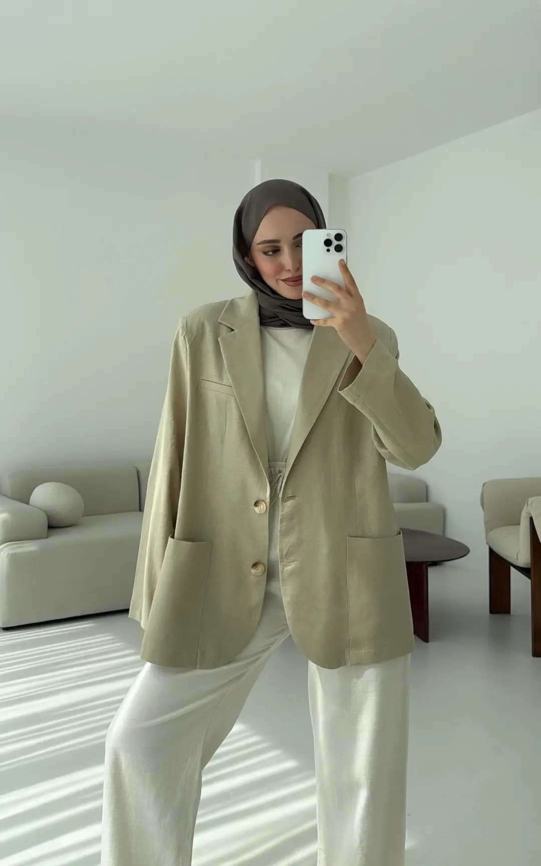 Keten Cepli Ceket Bej - Görsel 4