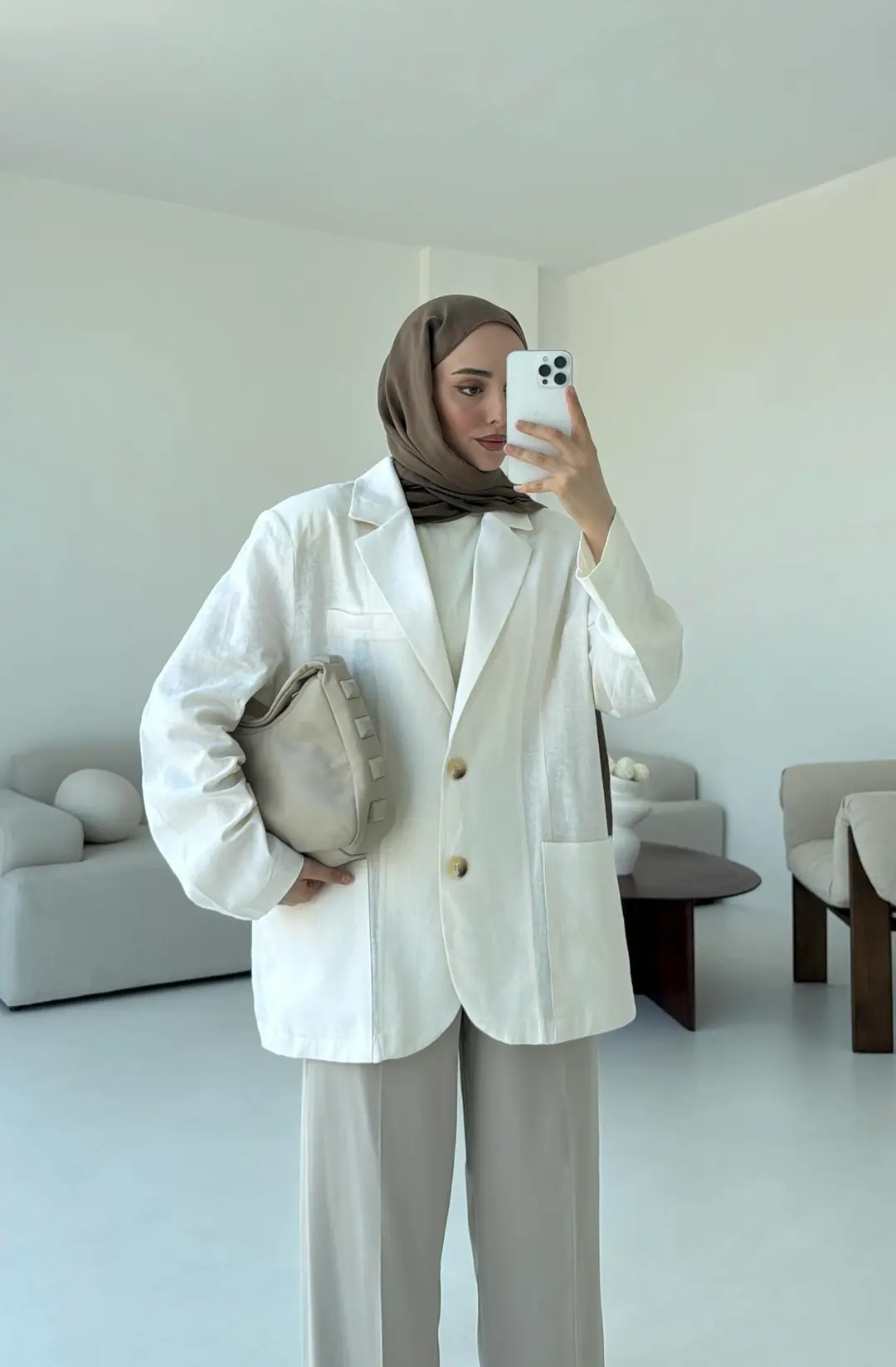 Keten Cepli Ceket Beyaz - Görsel 4