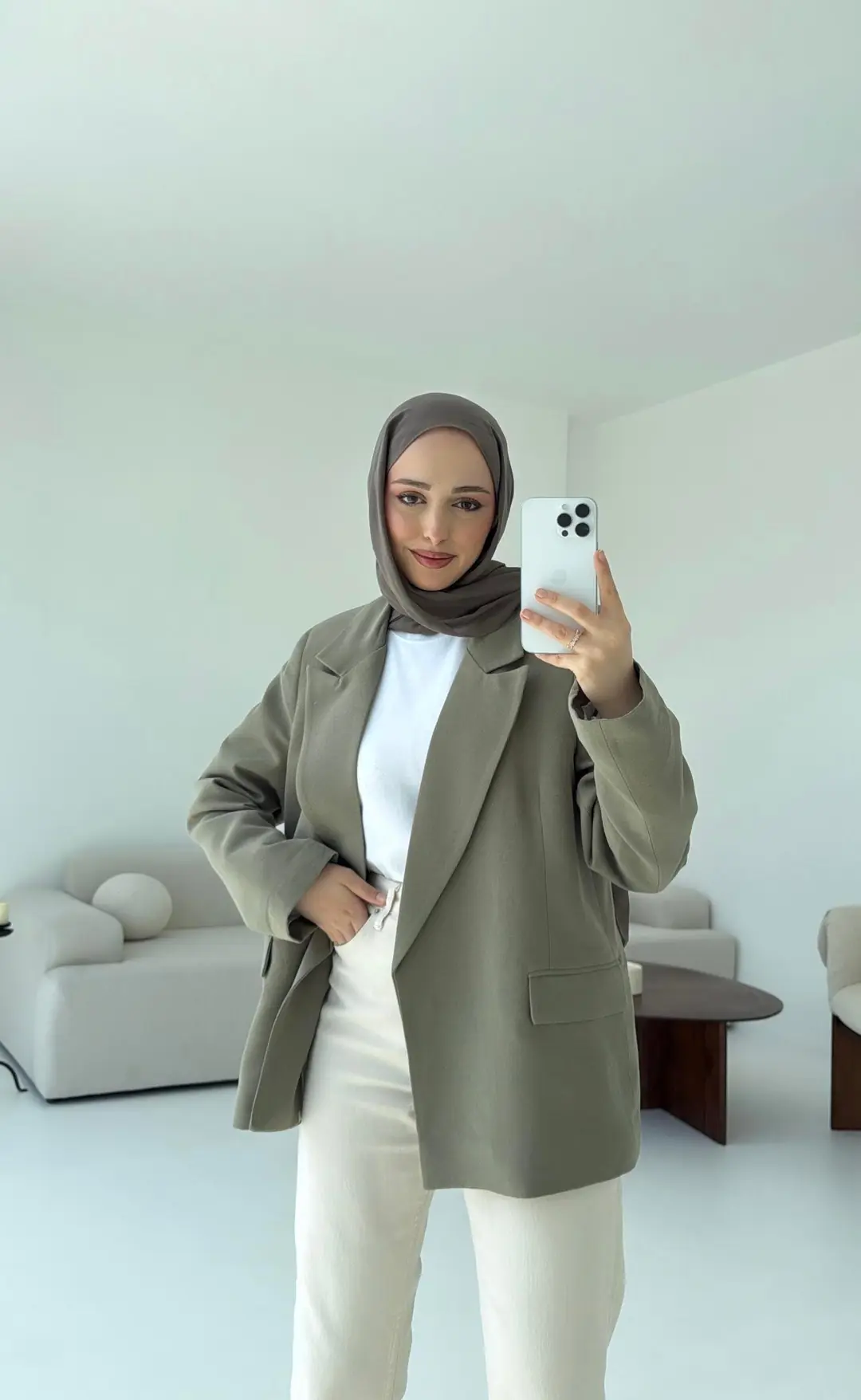 Keten Kolu Katlamalı Haki Blazer Ceket