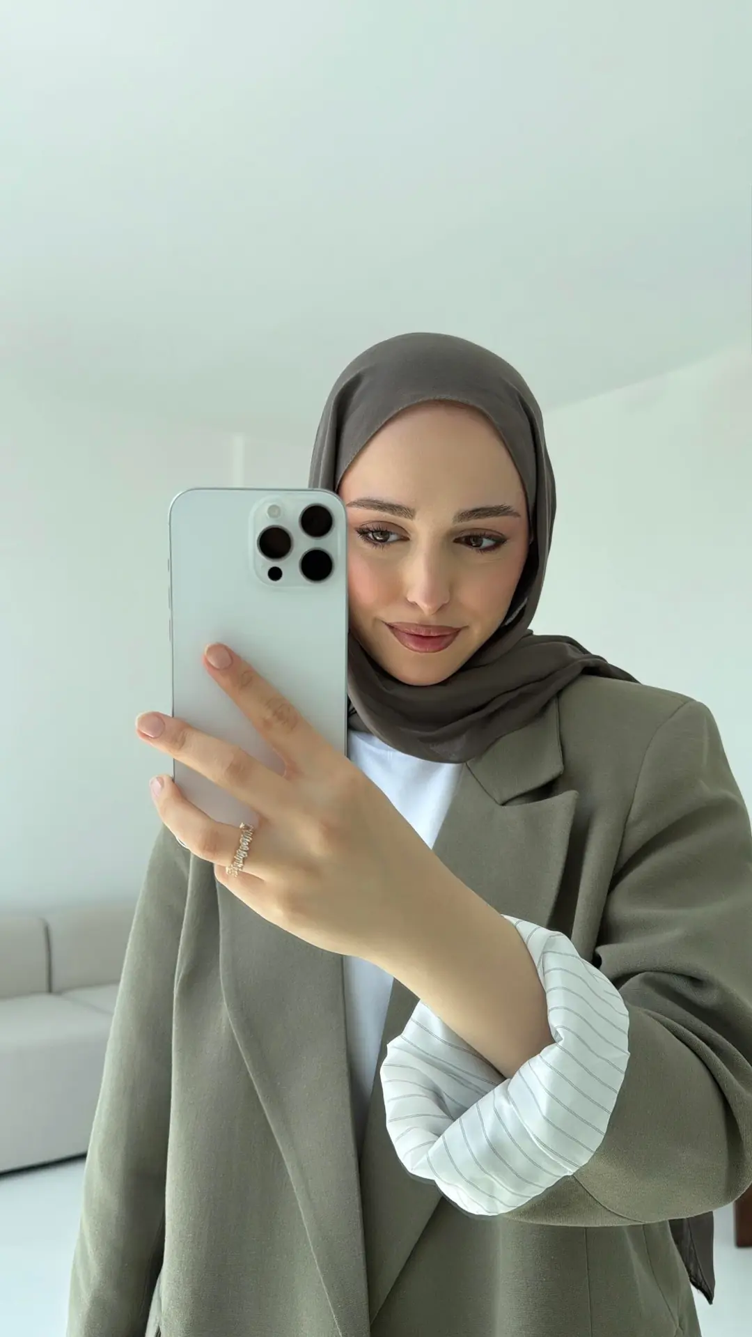 Keten Kolu Katlamalı Haki Blazer Ceket - Görsel 2