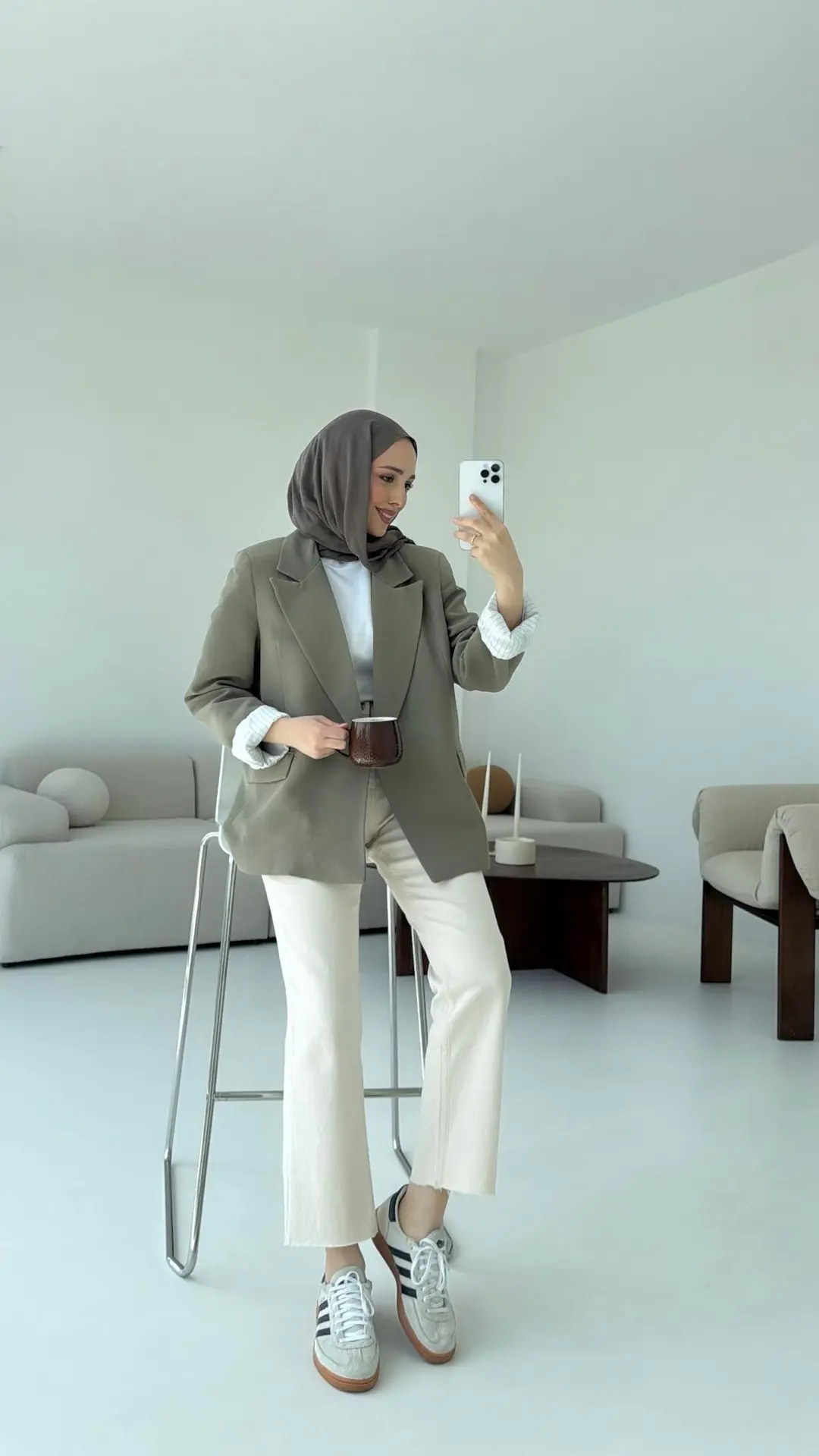 Keten Kolu Katlamalı Haki Blazer Ceket - Görsel 3