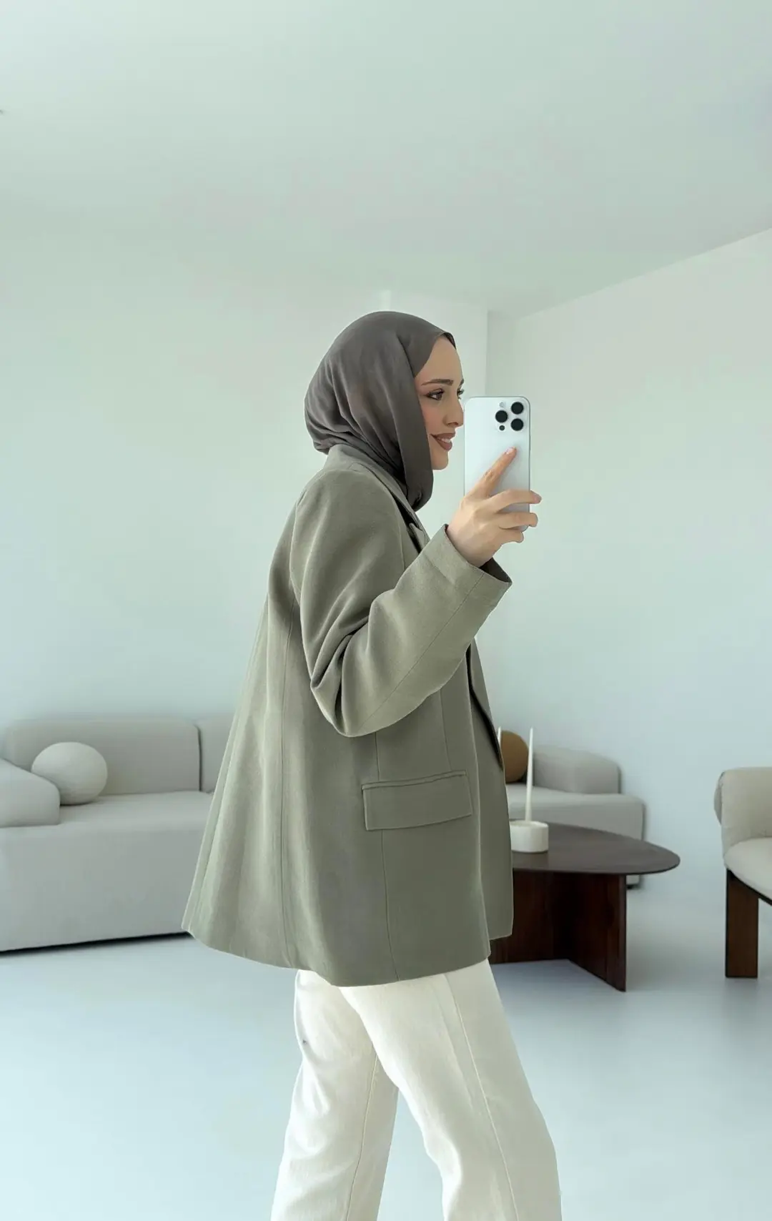 Keten Kolu Katlamalı Haki Blazer Ceket - Görsel 5