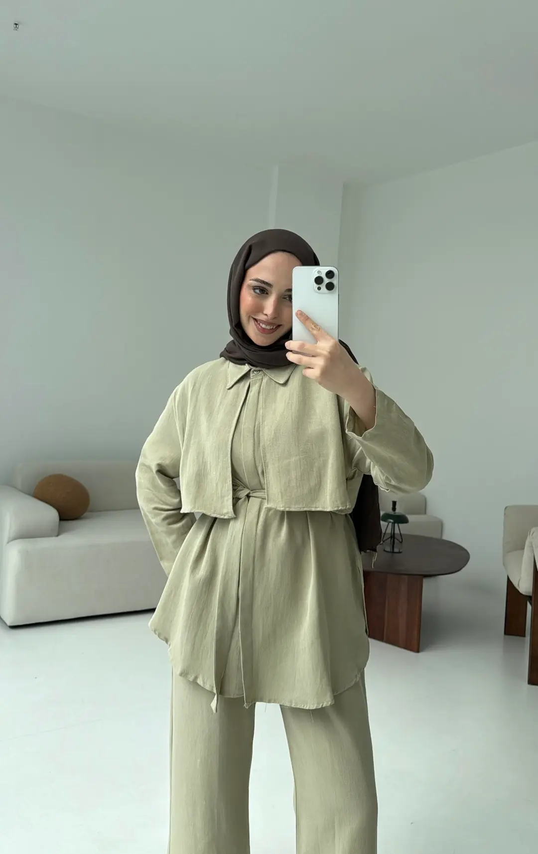 Keten Pelerinli Takım Açık Haki - Görsel 2