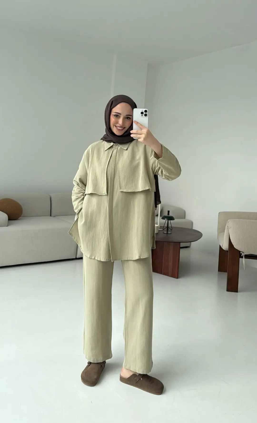 Keten Pelerinli Takım Açık Haki - Görsel 3