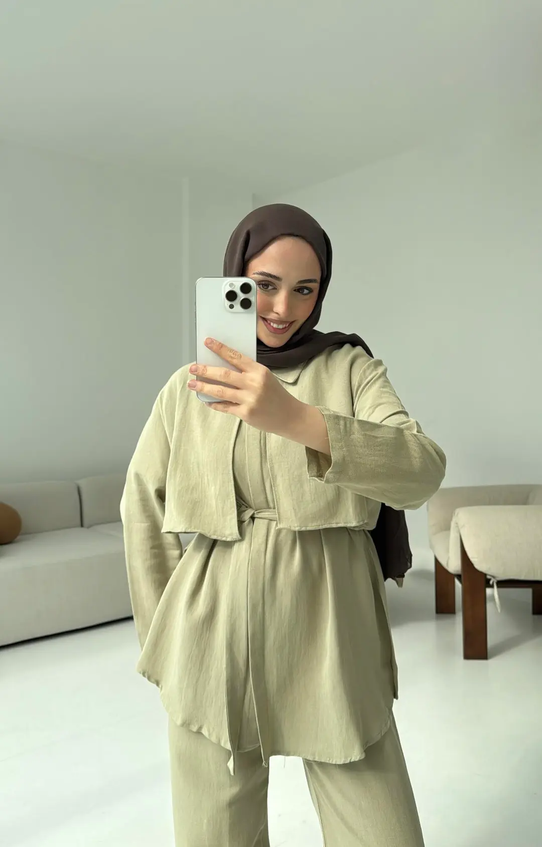 Keten Pelerinli Takım Açık Haki - Görsel 6