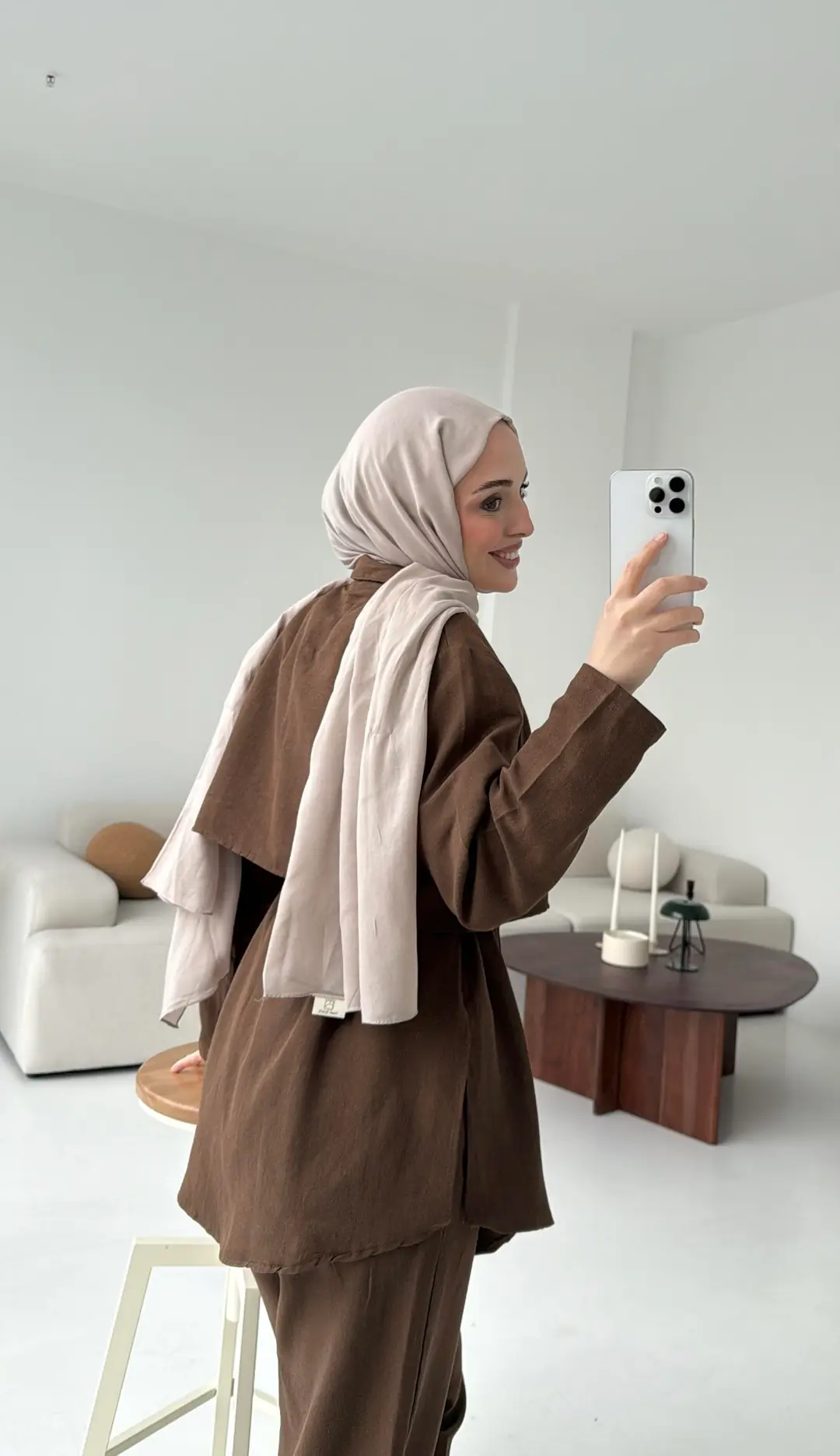 Keten Pelerinli Takım Kahve - Görsel 2