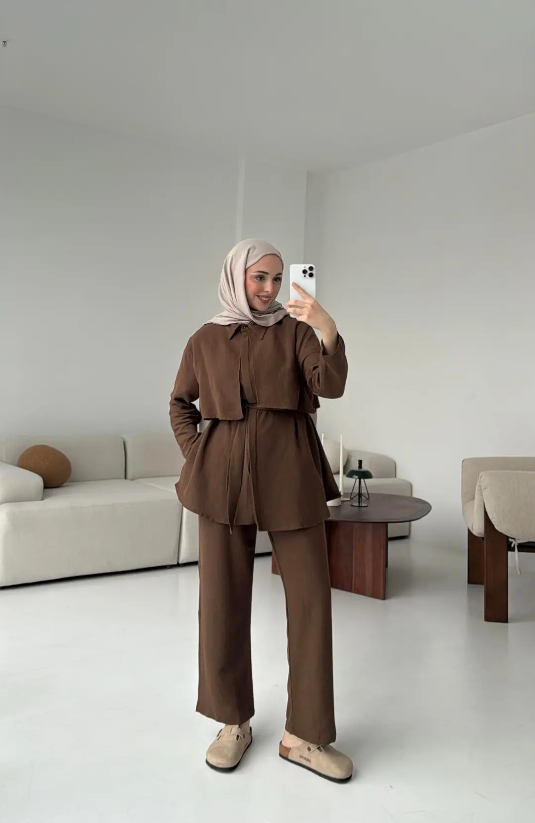 Keten Pelerinli Takım Kahve - Görsel 4