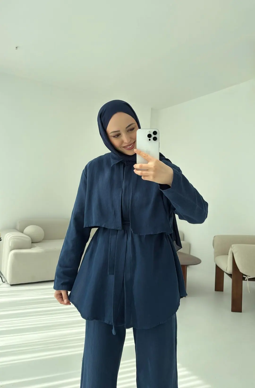 Keten Pelerinli Takım Lacivert - Görsel 5