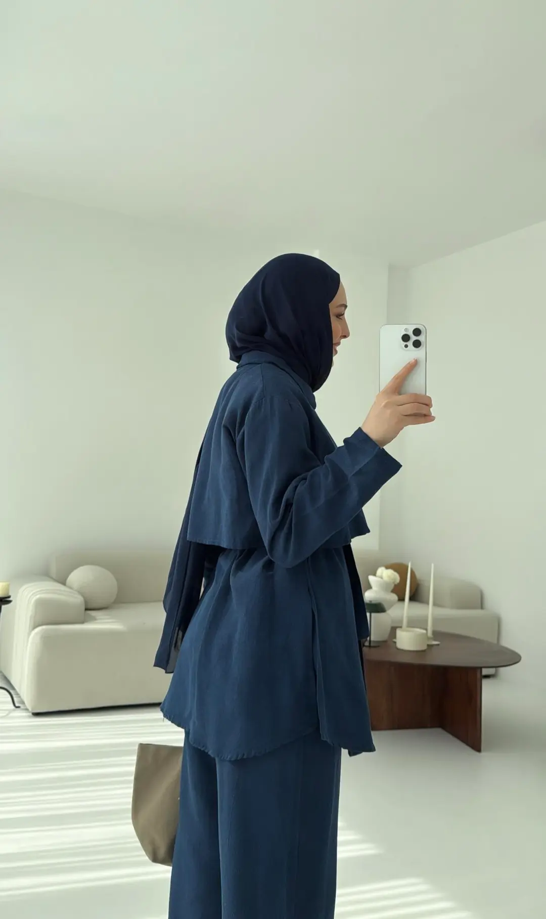 Keten Pelerinli Takım Lacivert - Görsel 6