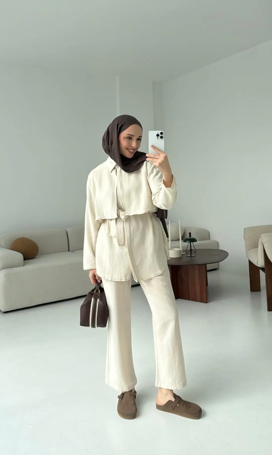 Keten Pelerinli Takım Naturel