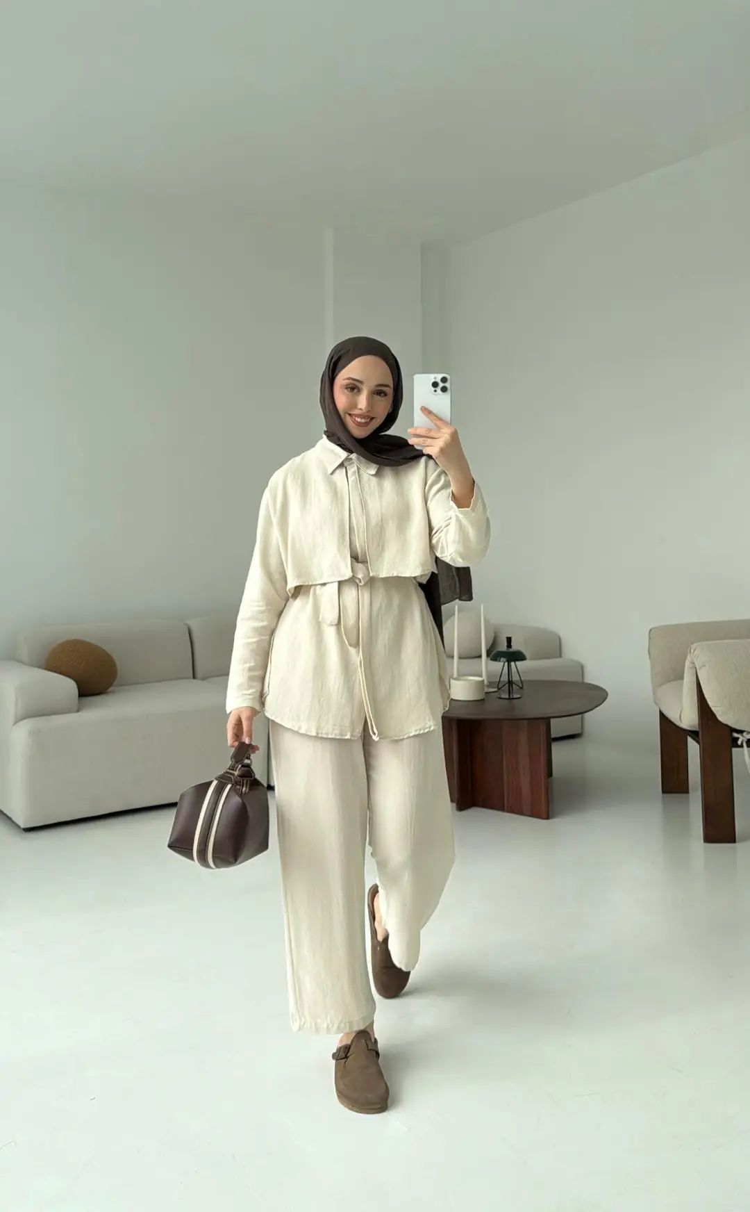 Keten Pelerinli Takım Naturel - Görsel 2