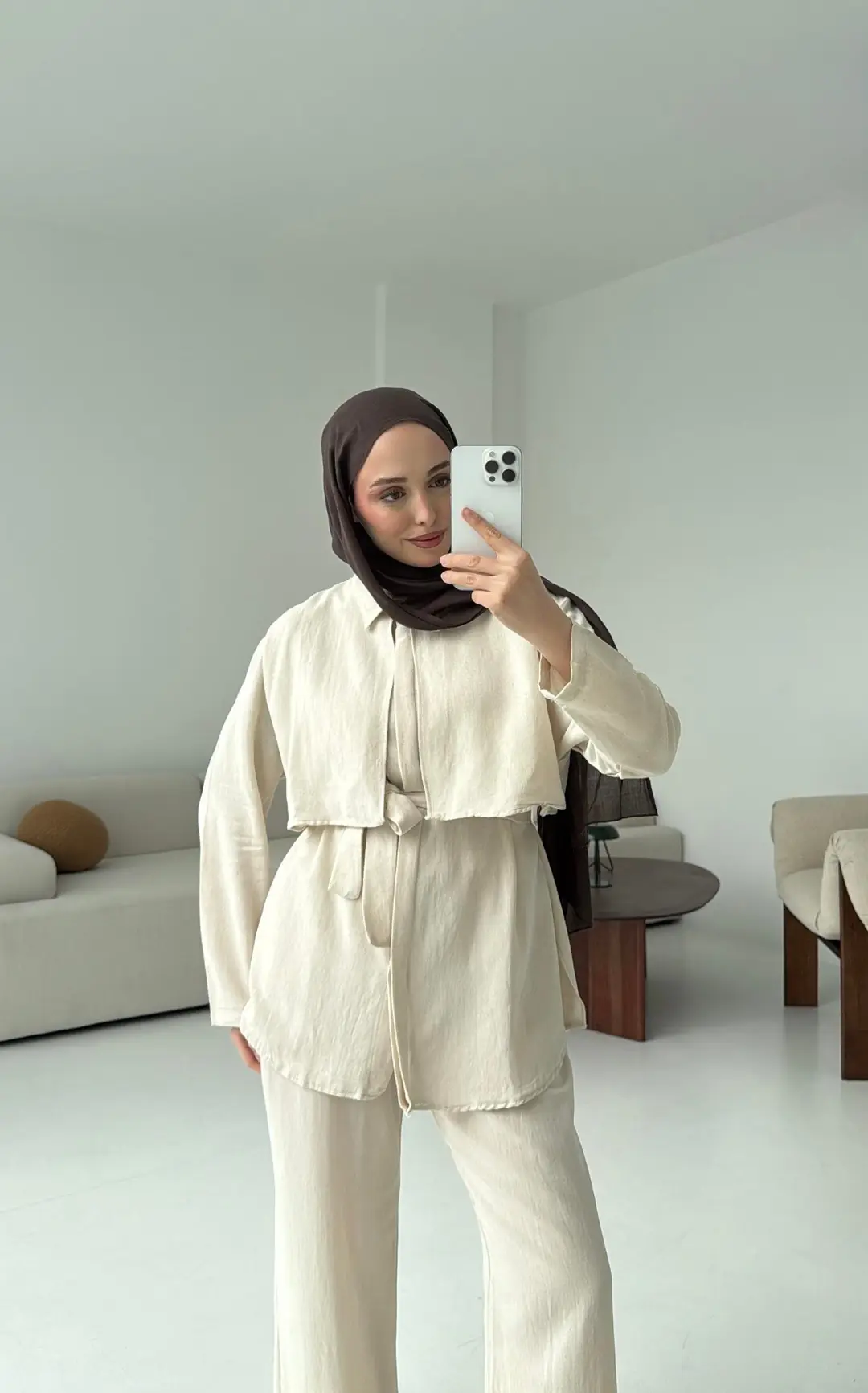 Keten Pelerinli Takım Naturel - Görsel 5