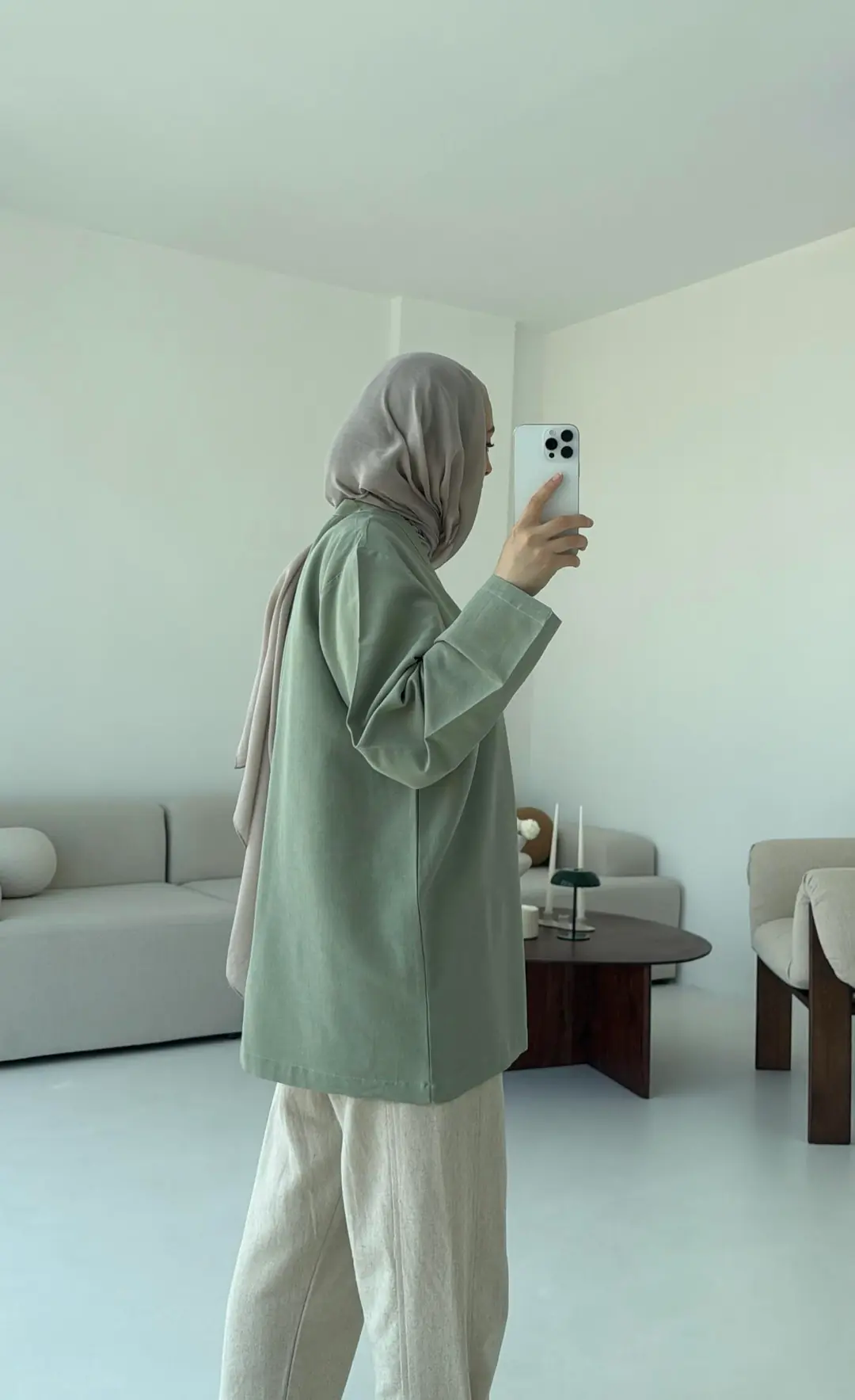 Keten Üç Bağlamalı Kimono Çağla - Görsel 9