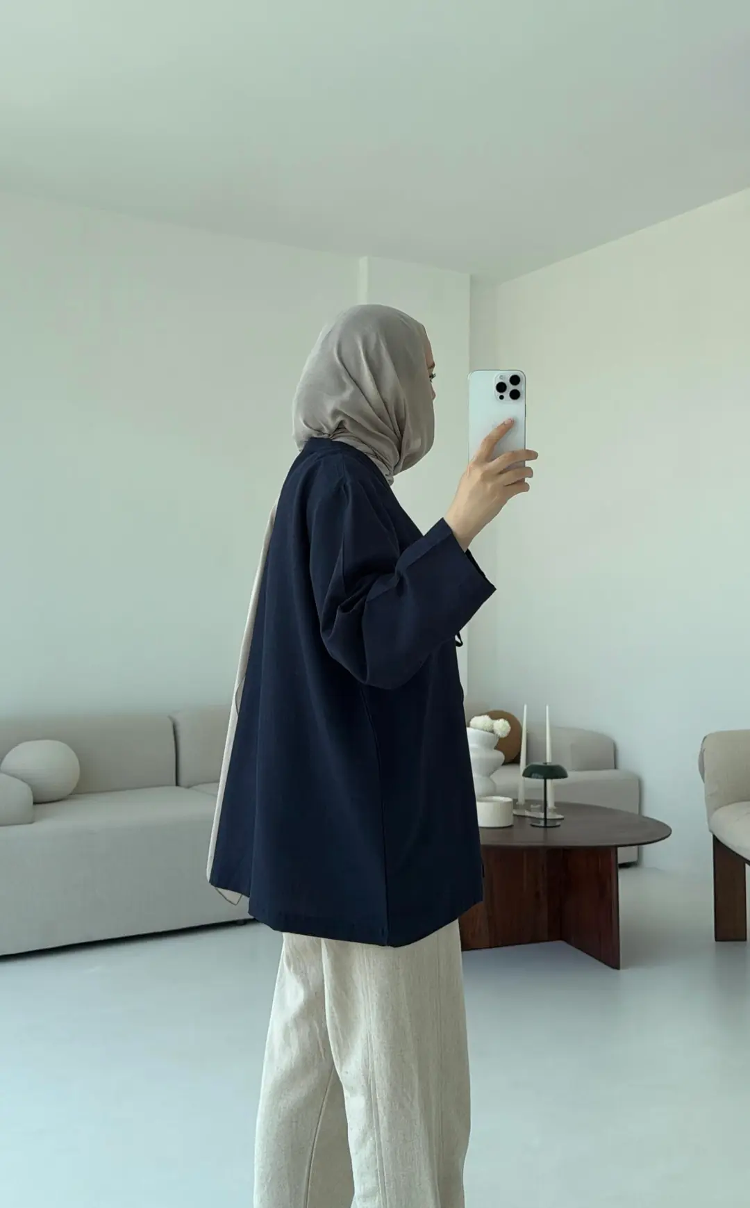 Keten Üç Bağlamalı Kimono Lacivert