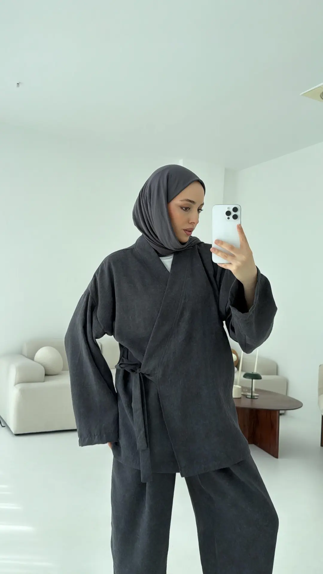 Kimono Pantolon Bambu Batik Takım Antrasit - Görsel 4