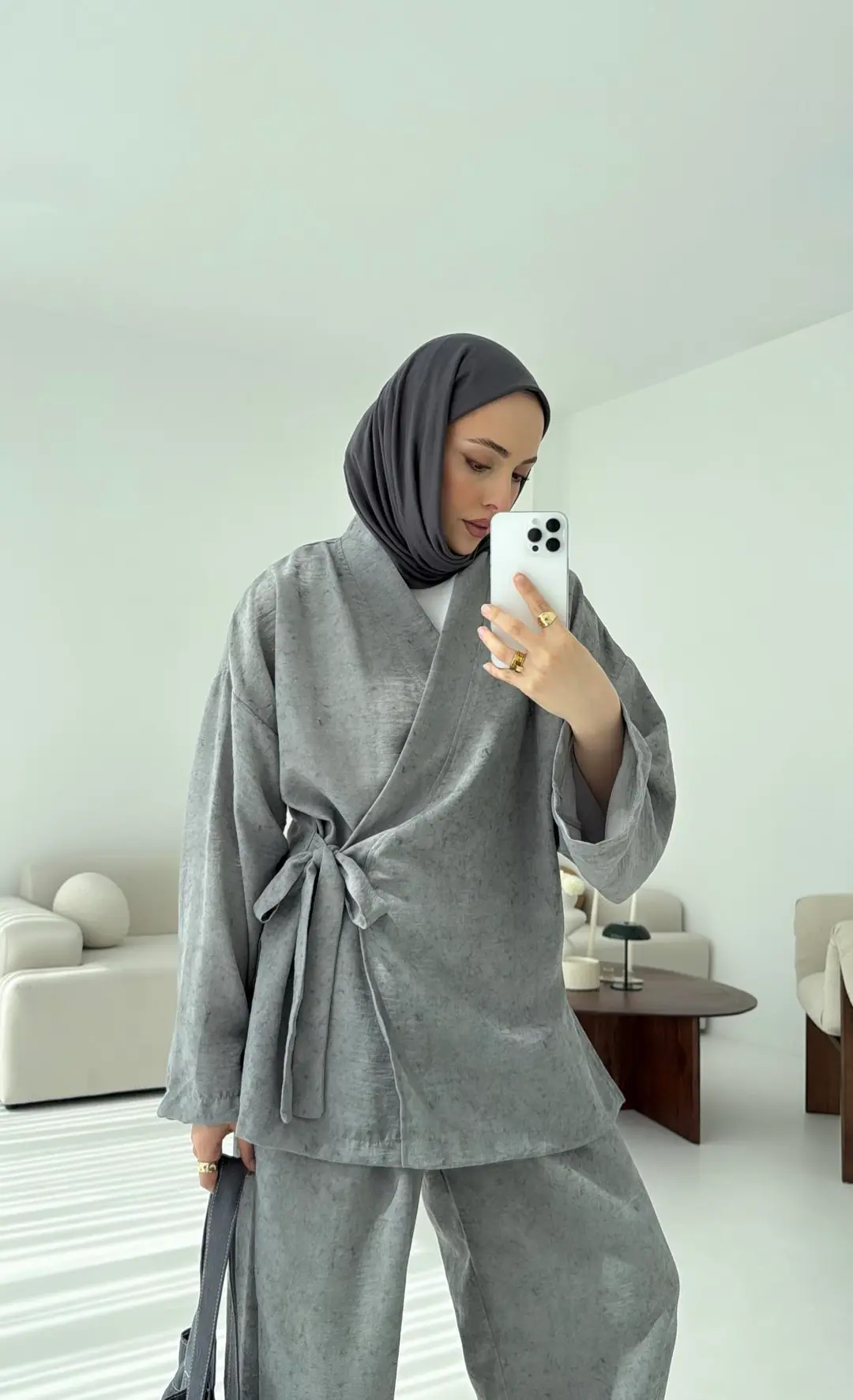 Kimono Pantolon Bambu Batik Takım Gri - Görsel 2