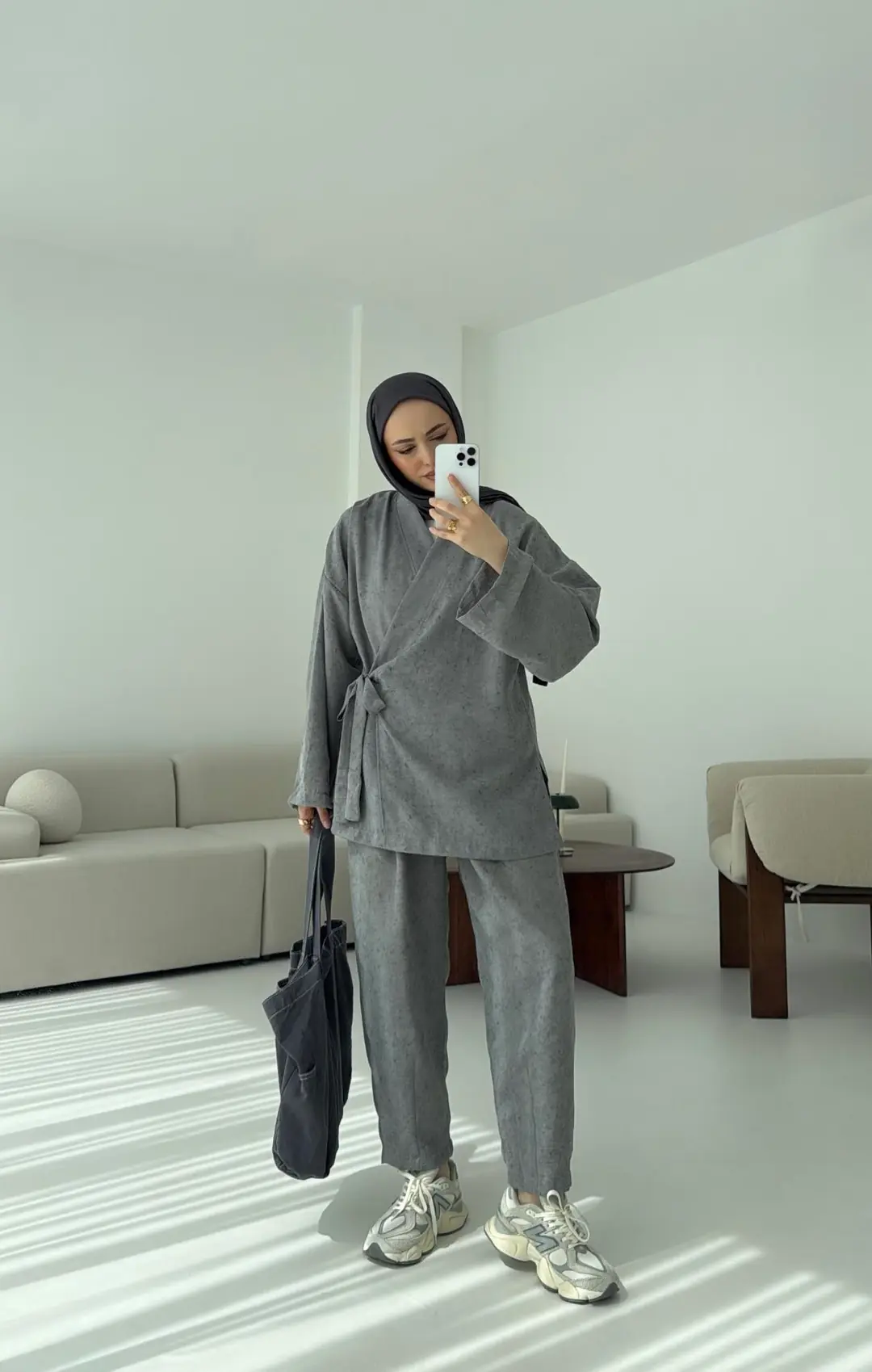 Kimono Pantolon Bambu Batik Takım Gri - Görsel 3