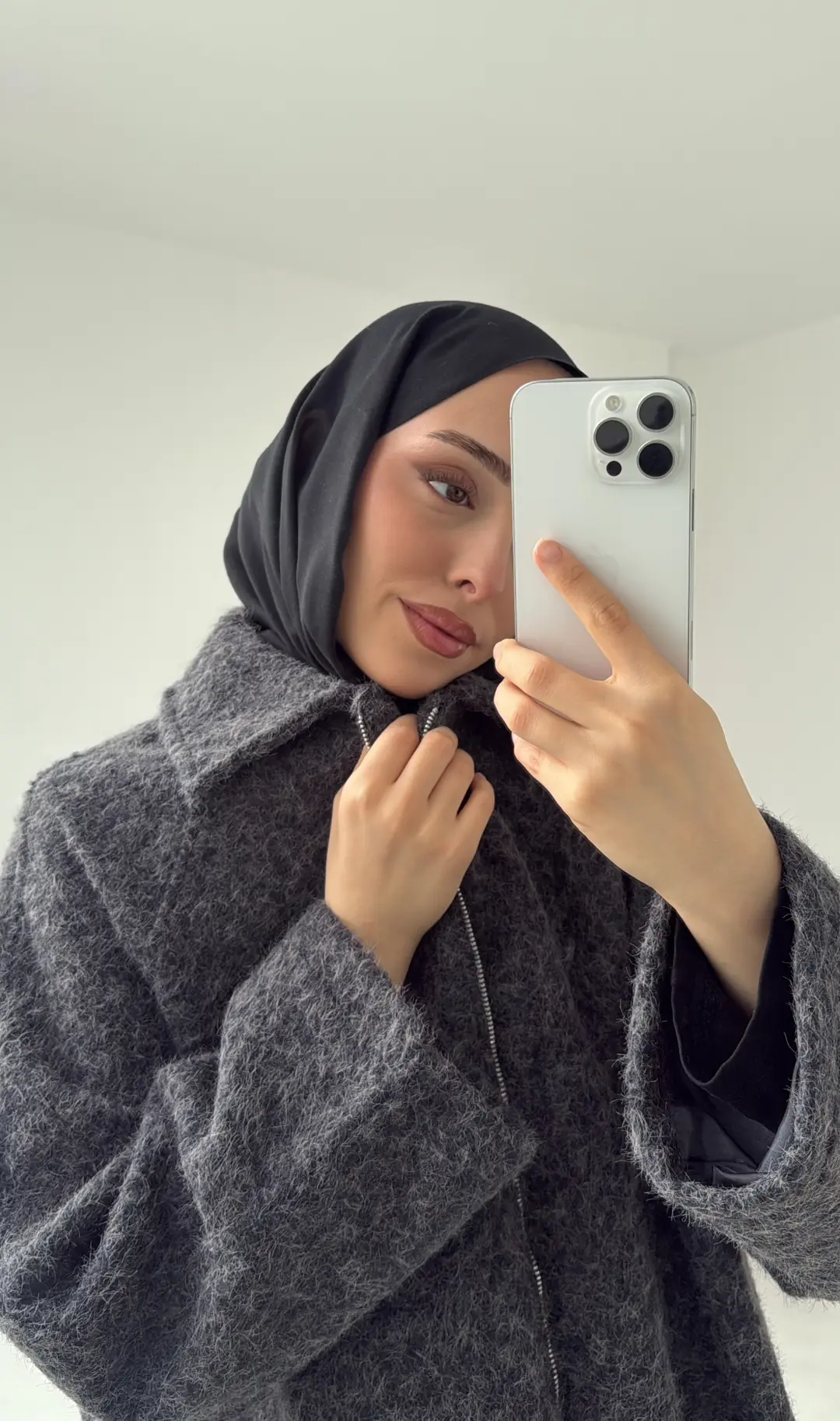 Kırçıllı Fermuarlı Kaban Antrasit - Görsel 4