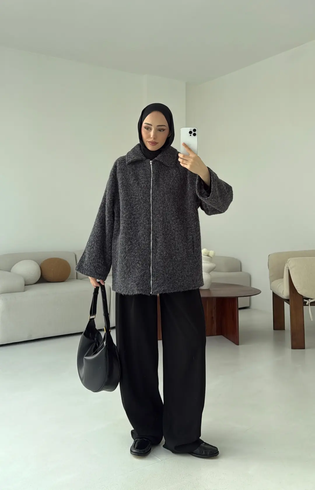 Kırçıllı Fermuarlı Kaban Antrasit - Görsel 6