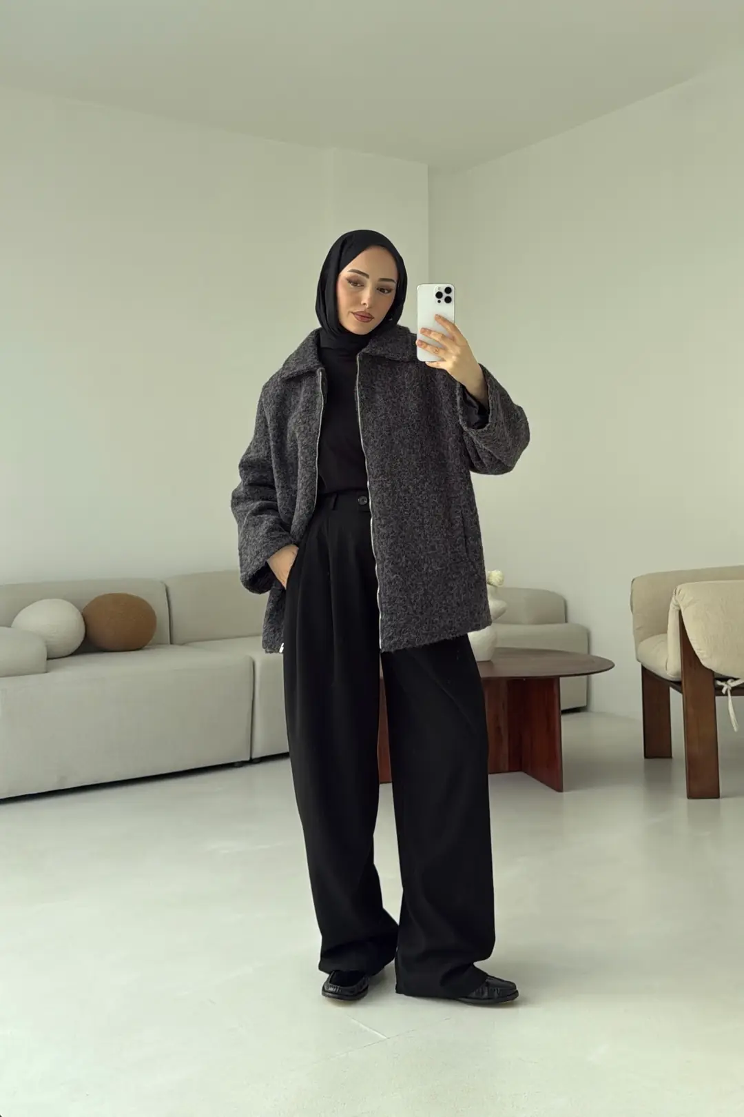 Kırçıllı Fermuarlı Kaban Antrasit - Görsel 9