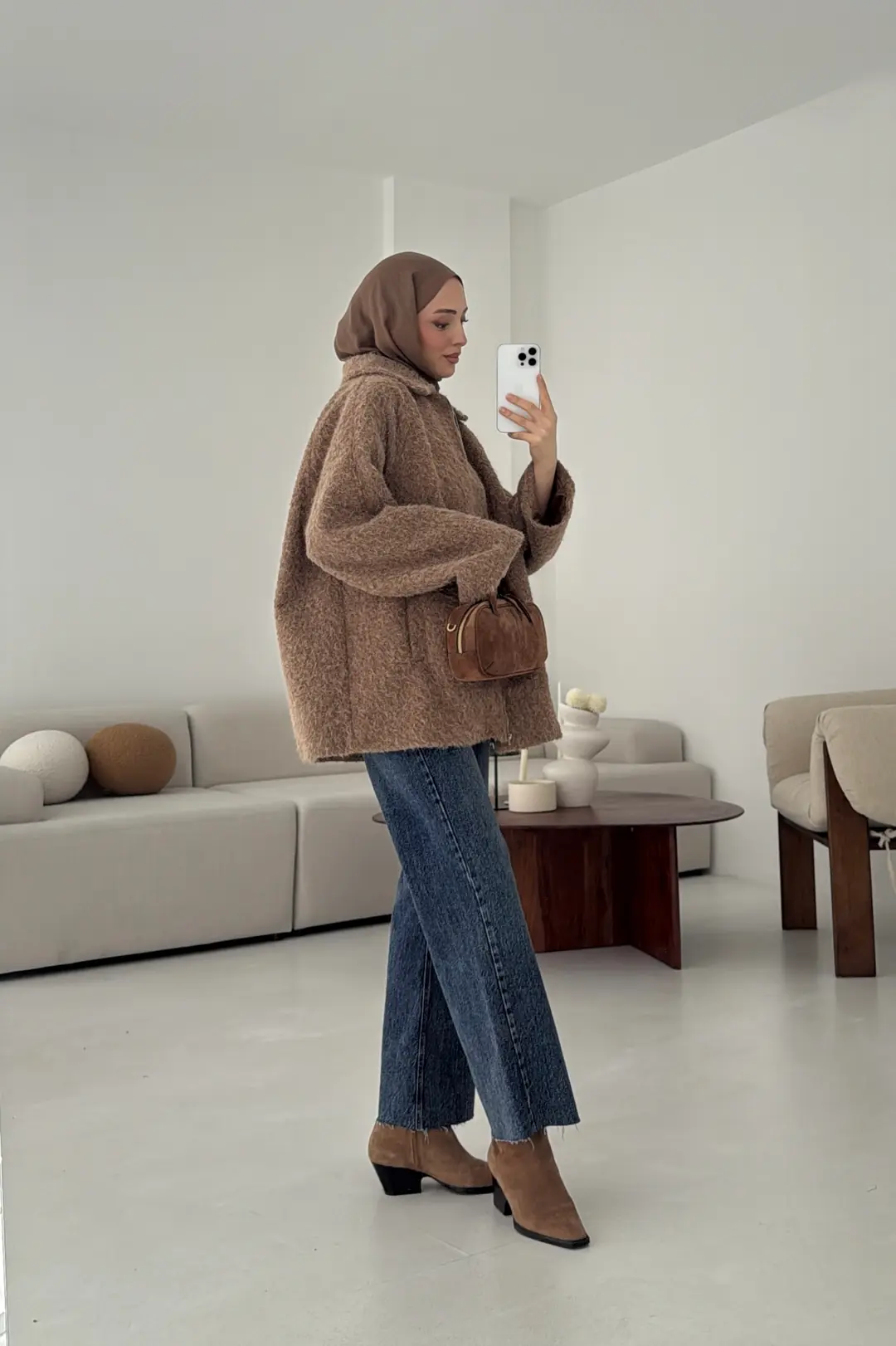 Kırçıllı Fermuarlı Kaban Kahve