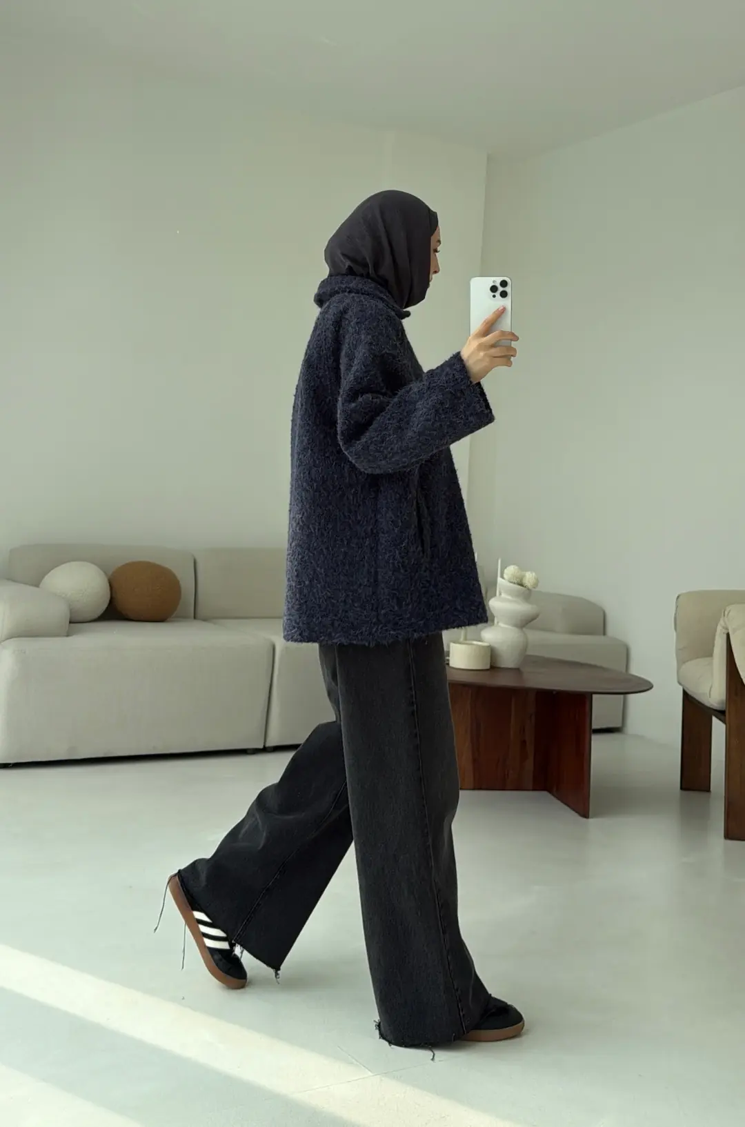 Kırçıllı Fermuarlı Kaban Lacivert - Görsel 7