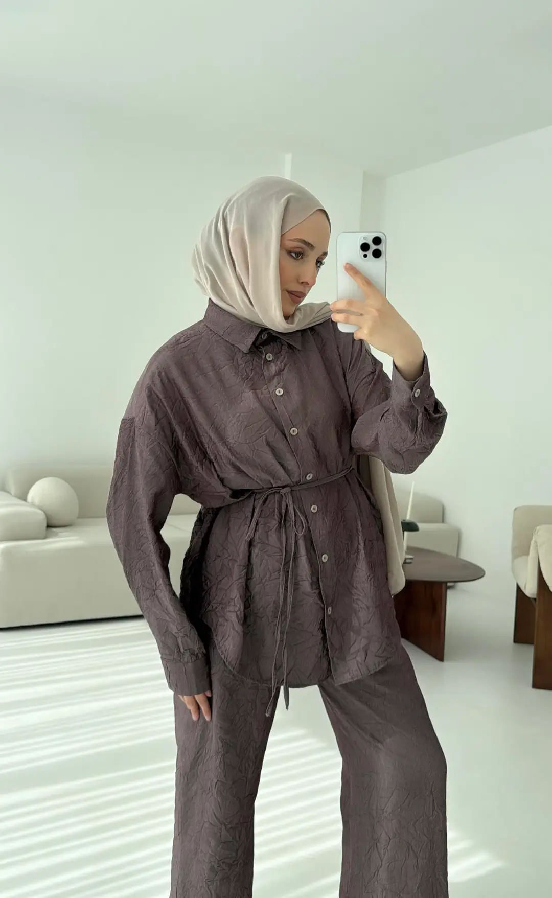 Kırışık Kumaş Takım Gül kurusu