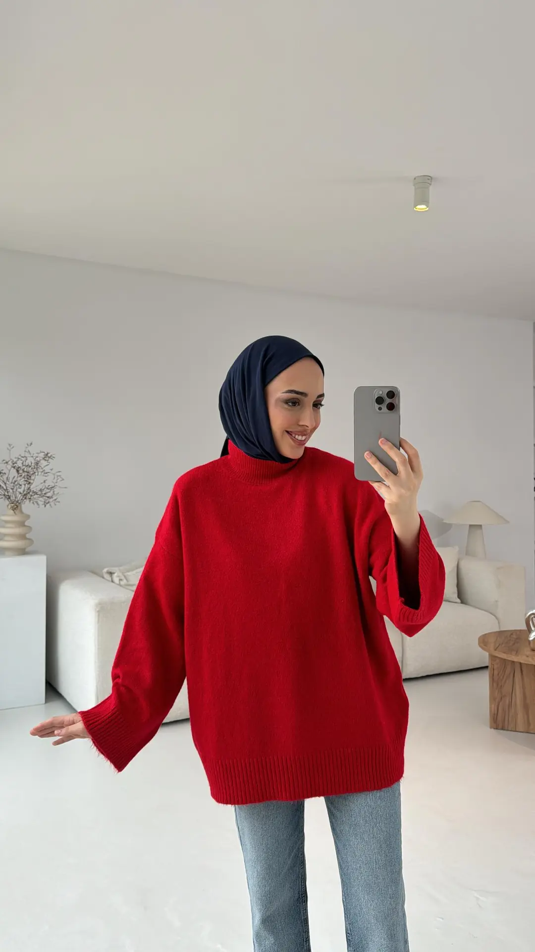 Kırmızı Yarım Yaka Triko