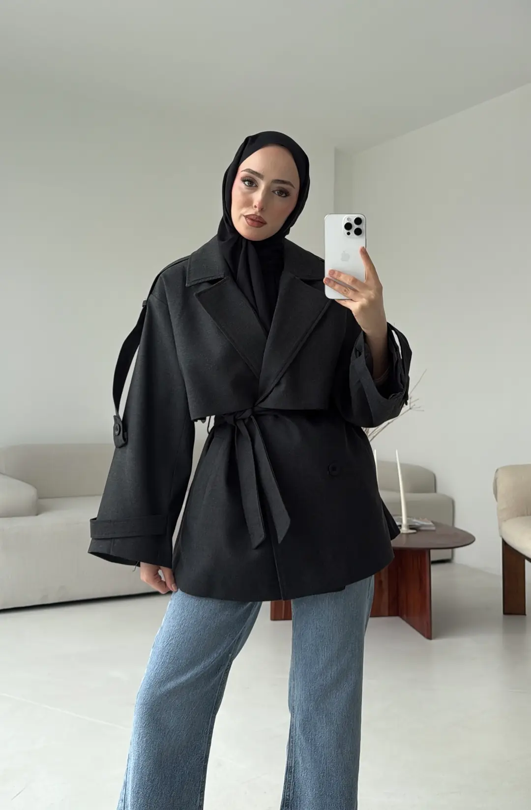 Kısa Trenç Antrasit - Görsel 2