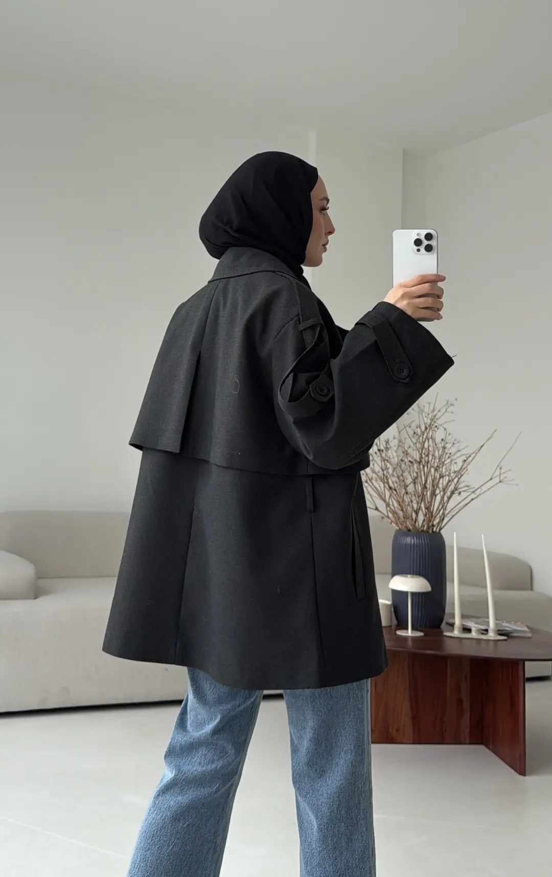 Kısa Trenç Antrasit - Görsel 3