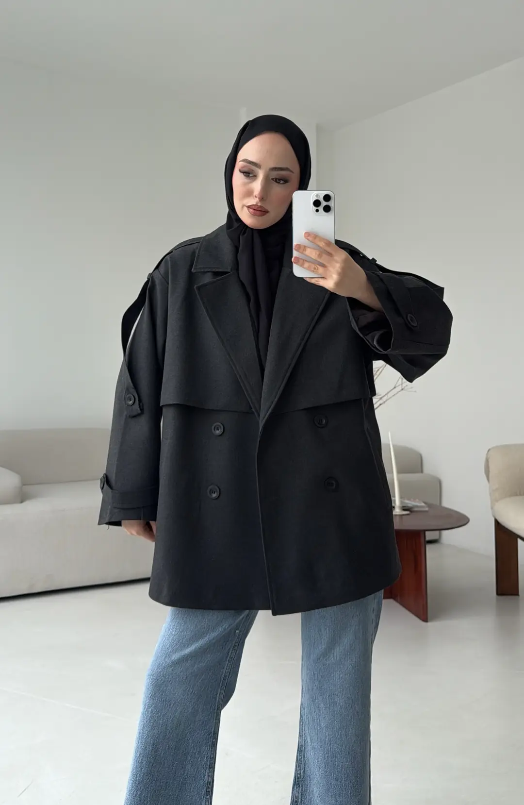 Kısa Trenç Antrasit - Görsel 4